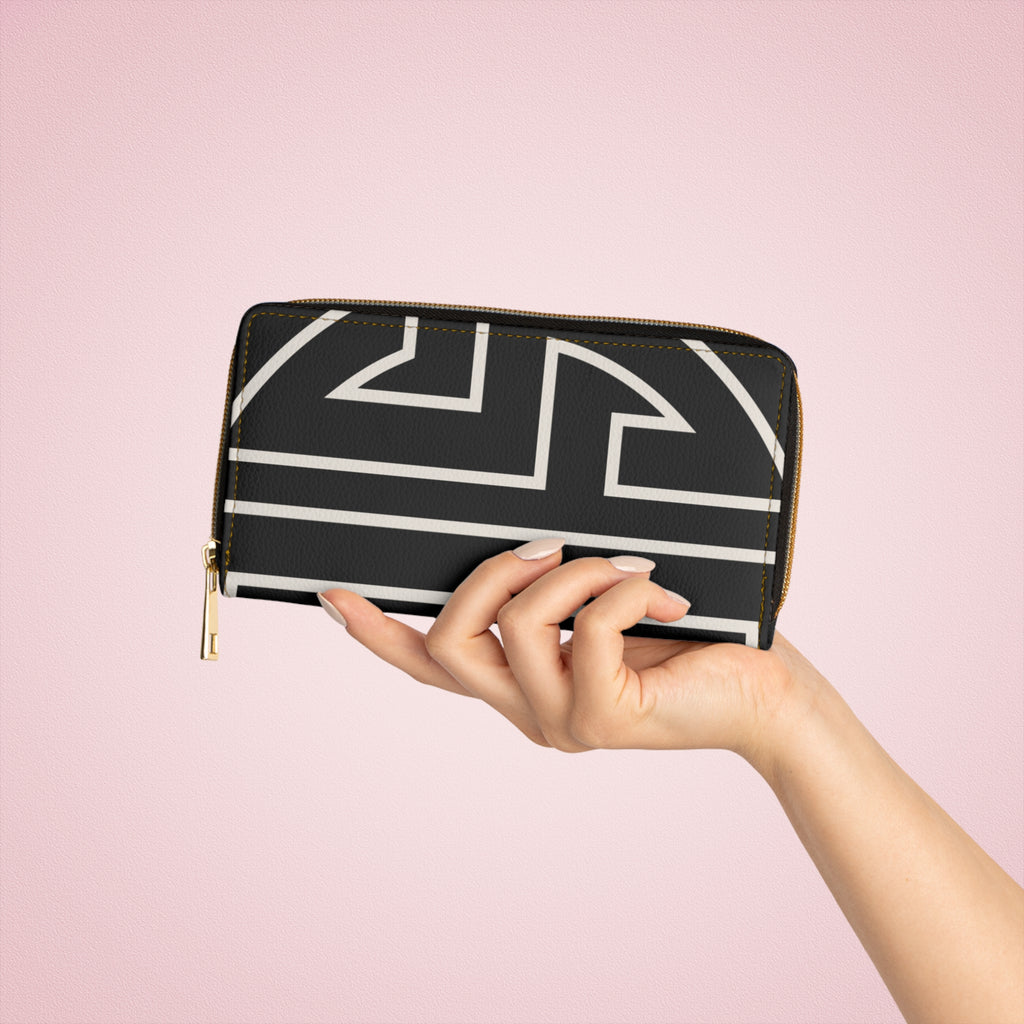 The Signia Custom Monogram Geometric Zipper Wallet, Black/White
