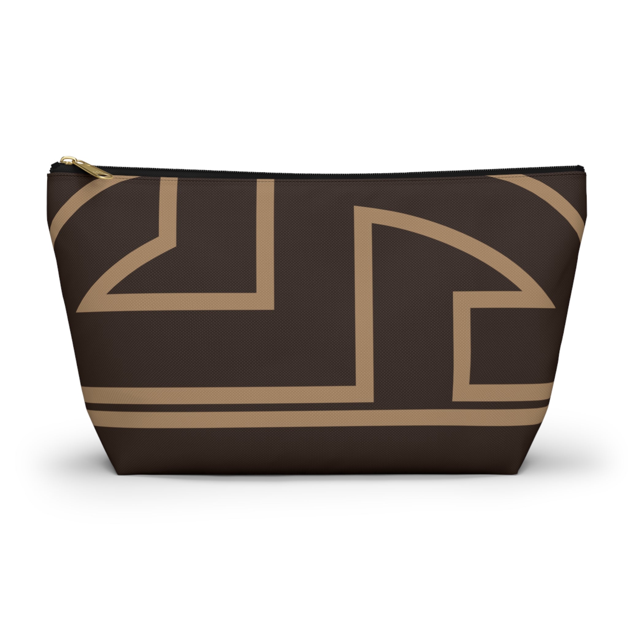 The Signia Custom Monogram Geometric T-Bottom Multipurpose Organizer Toiletry Travel Pouch, Brown/Tan