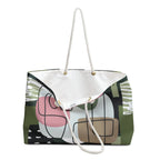 Abstract Oasis Packable Oversized Multipurpose Weekender Bag, Carryall Tote, Beach Bag, Pink/Green/White