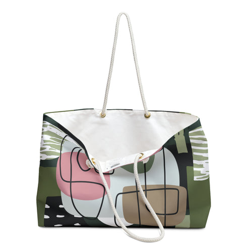 Abstract Oasis Packable Oversized Multipurpose Weekender Bag, Carryall Tote, Beach Bag, Pink/Green/White
