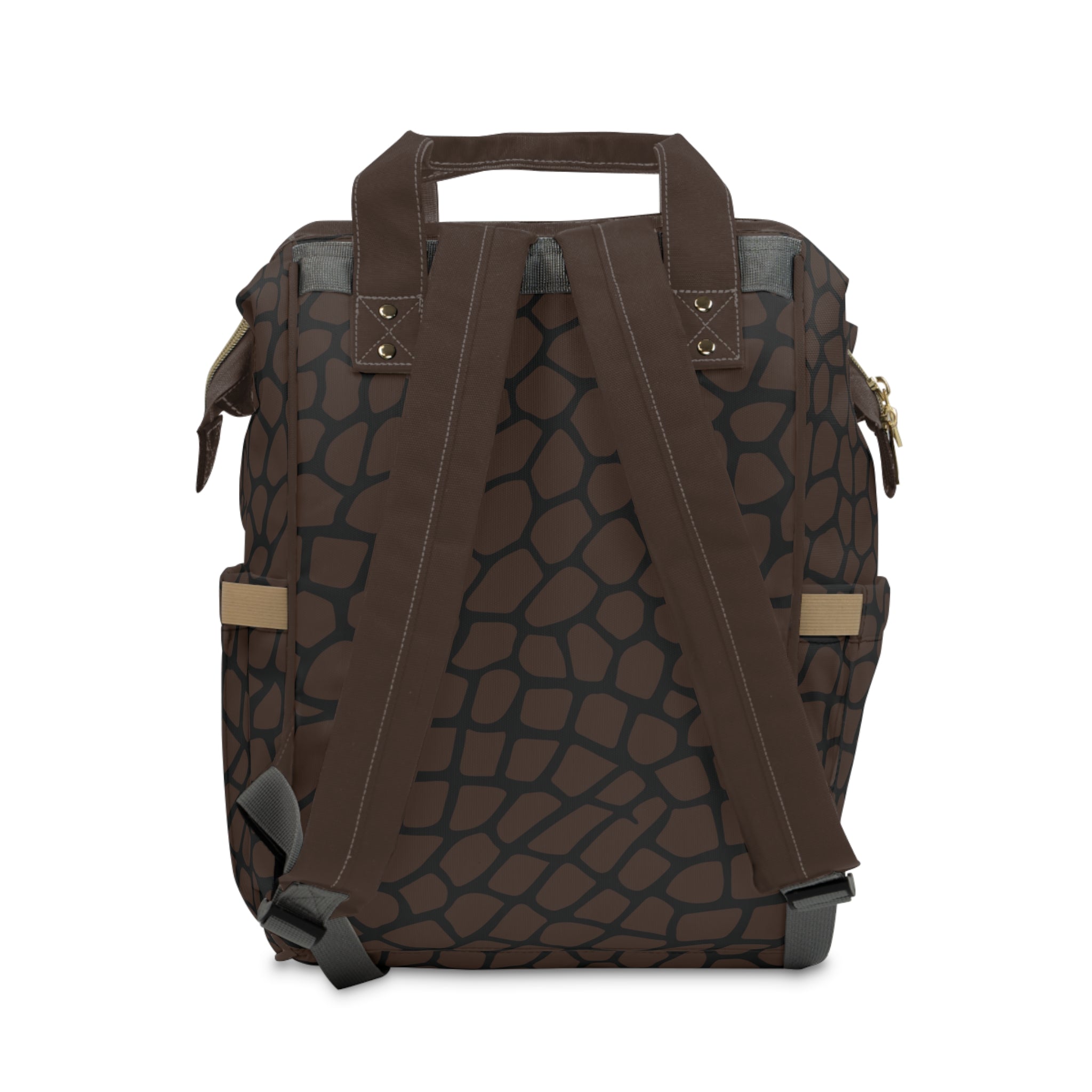 Brown Giraffe Print Travel Backpack Carryon, Brown/Black