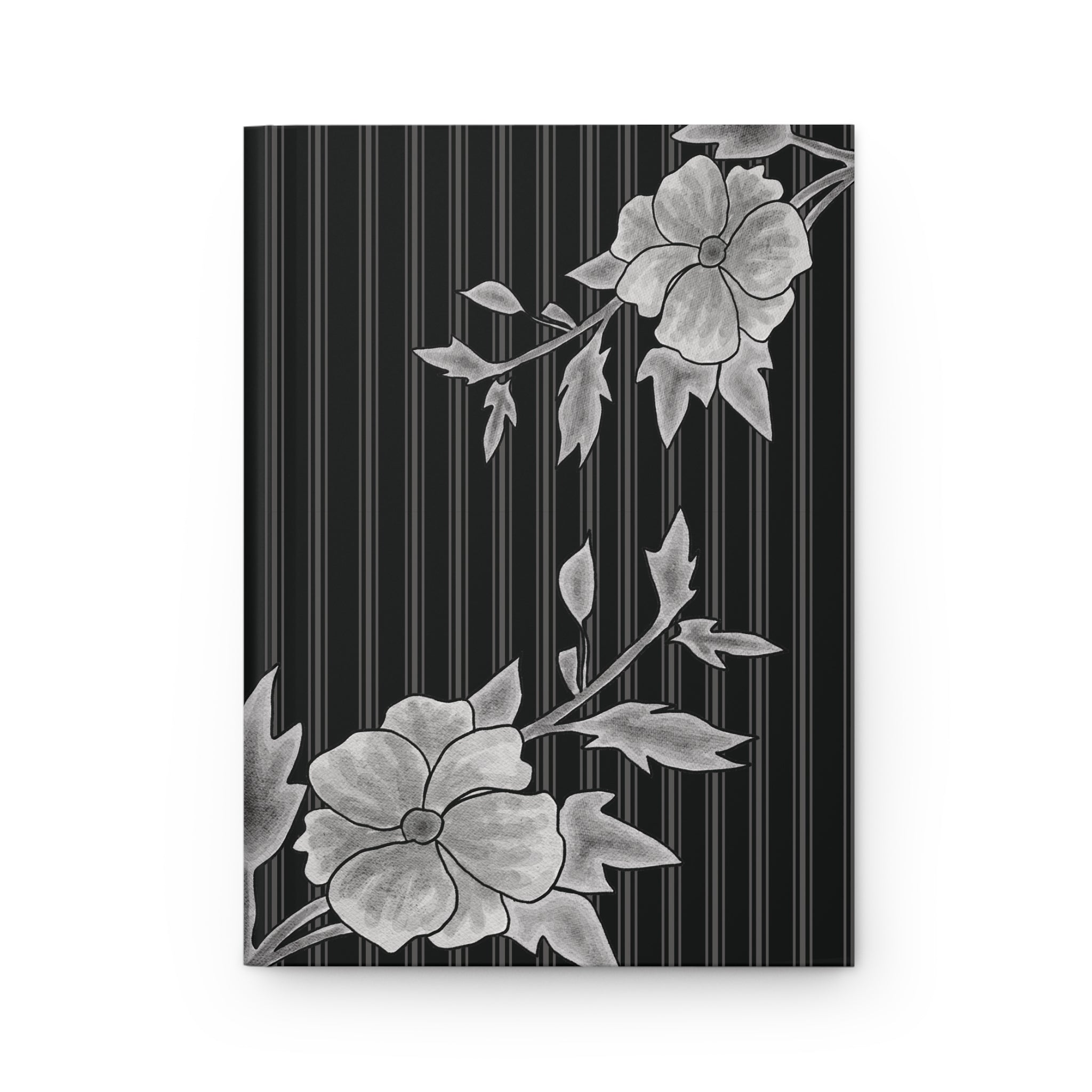 Gray Rose & Pinstripe Bloom Hardcover Journal Lined Notebook for Notes & Planning, Gray/Black