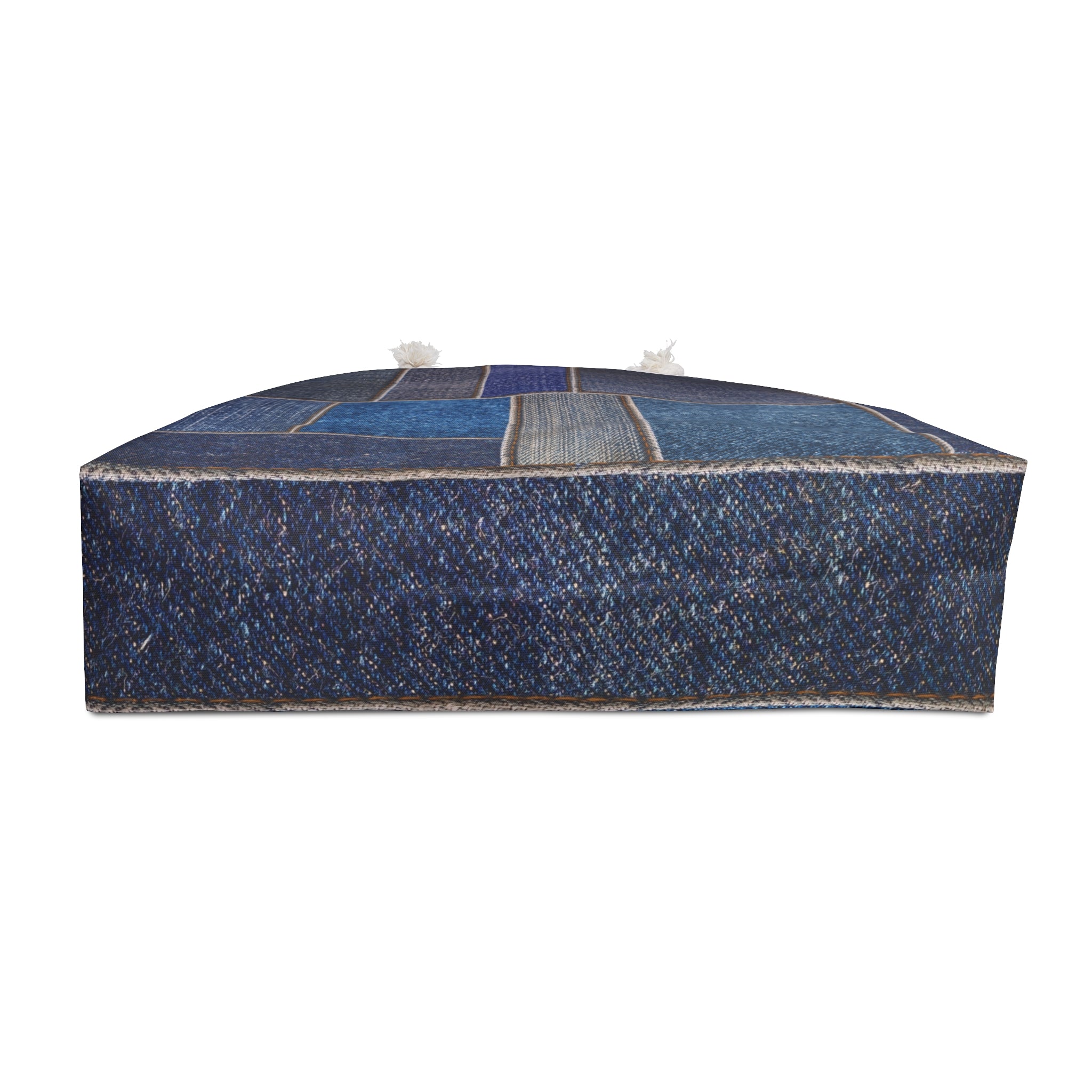 Patchwork Denim Print Packable Oversized Multipurpose Weekender Bag, Carryall Tote, Beach Bag, Blue