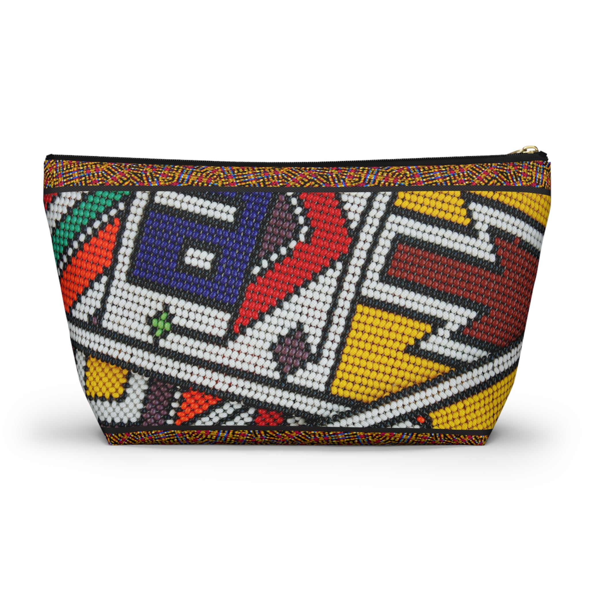 Tribal Geometric Beadwork Print T-Bottom Multipurpose Organizer Toiletry Travel Pouch, Multicolor
