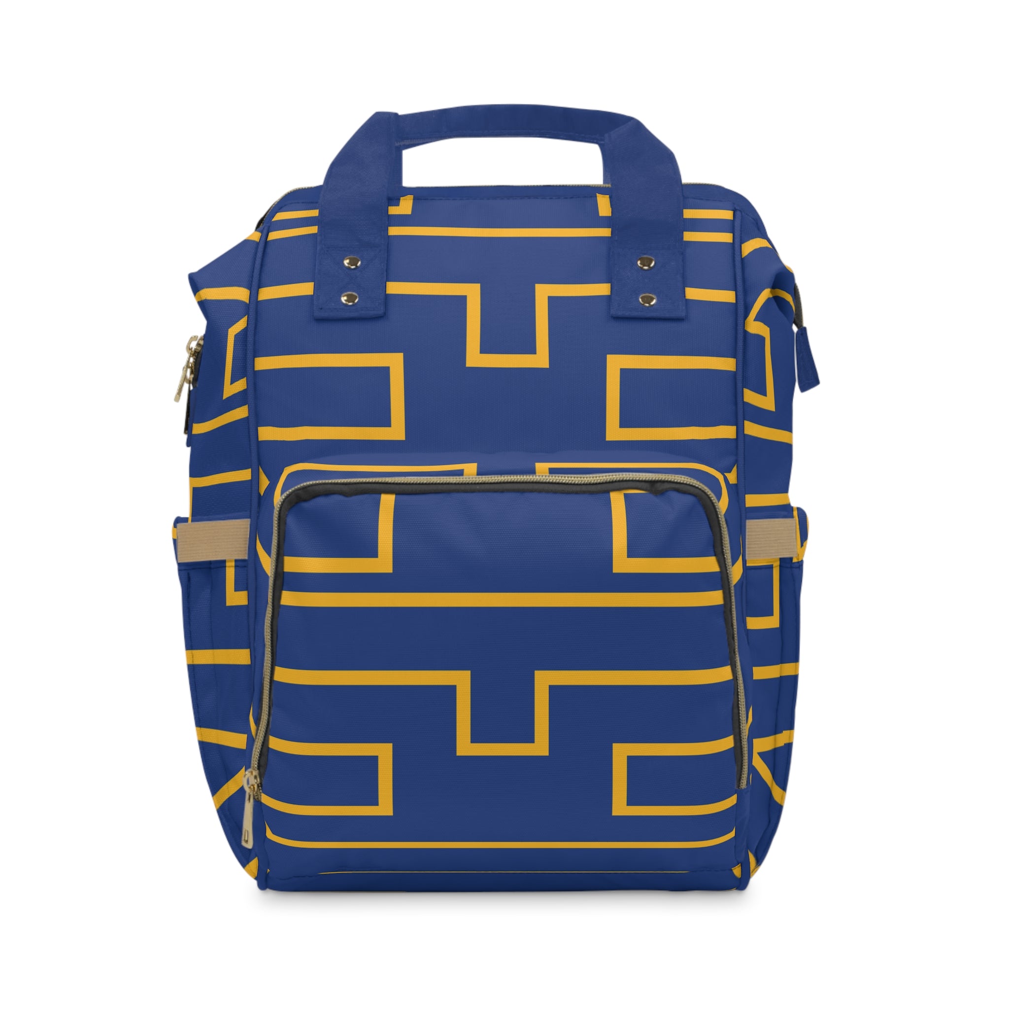 The Signia Custom Monogram Collection Multifunctional Backpack Carryon Bag, Blue/Yellow