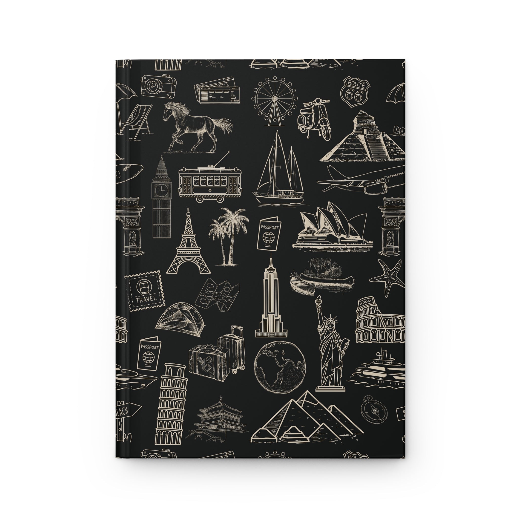 World Tour Collection Hardcover Journal Lined Notebook for Notes and Planning, Black
