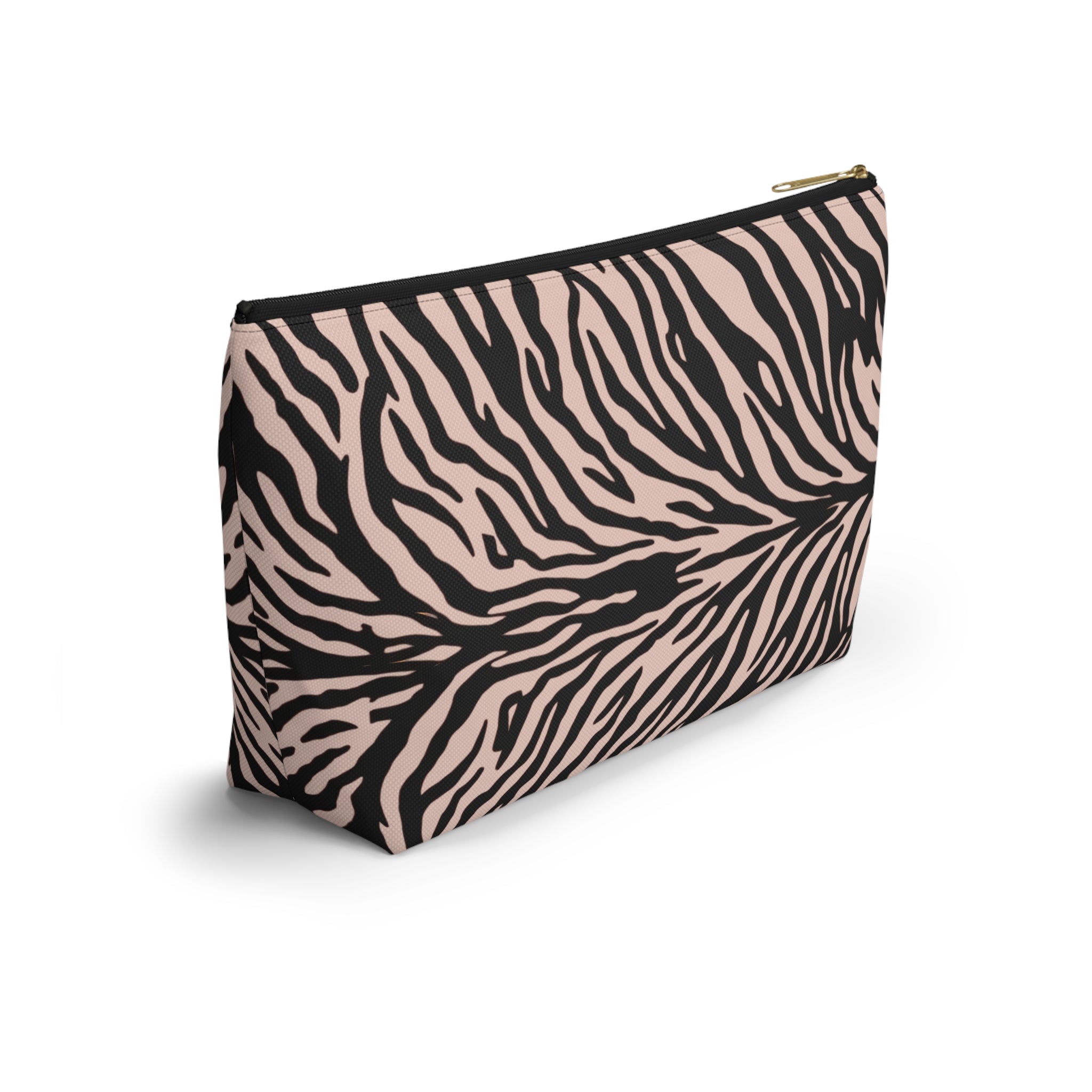 Butterfly Blossom Zebra Print T-Bottom Multipurpose Organizer Toiletry Travel Pouch, Pink/Black