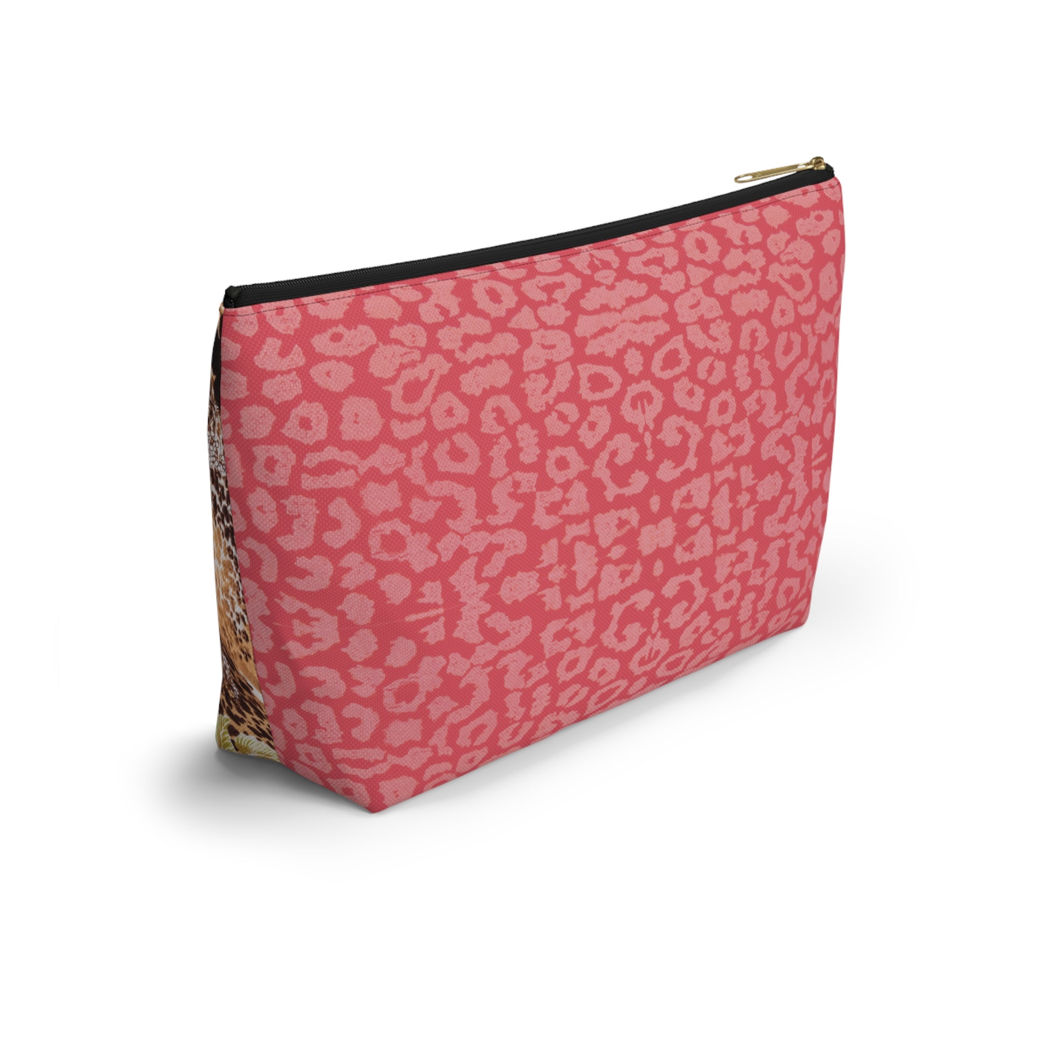 Tropical Leopard Print T-Bottom Multipurpose Organizer Toiletry Travel Pouch, Pink Multicolor