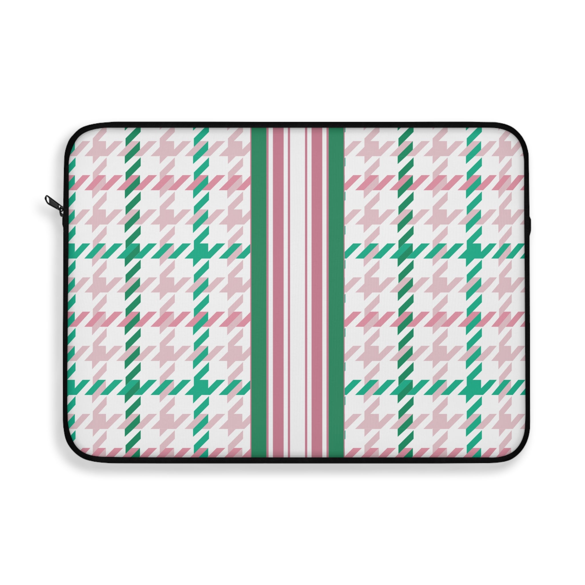 Houndstooth & Stripes Laptop Sleeve Protective Case, Multiple Sizes, Pink/Green