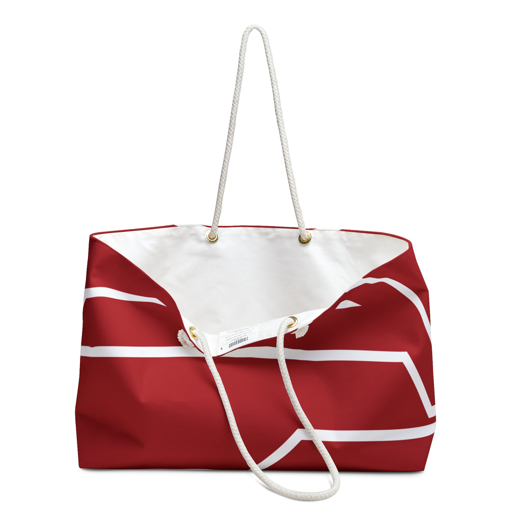 The Signia Custom Monogram Geometric Packable Oversized Multipurpose Weekender Bag, Carryall Tote, Beach Bag, Red/White