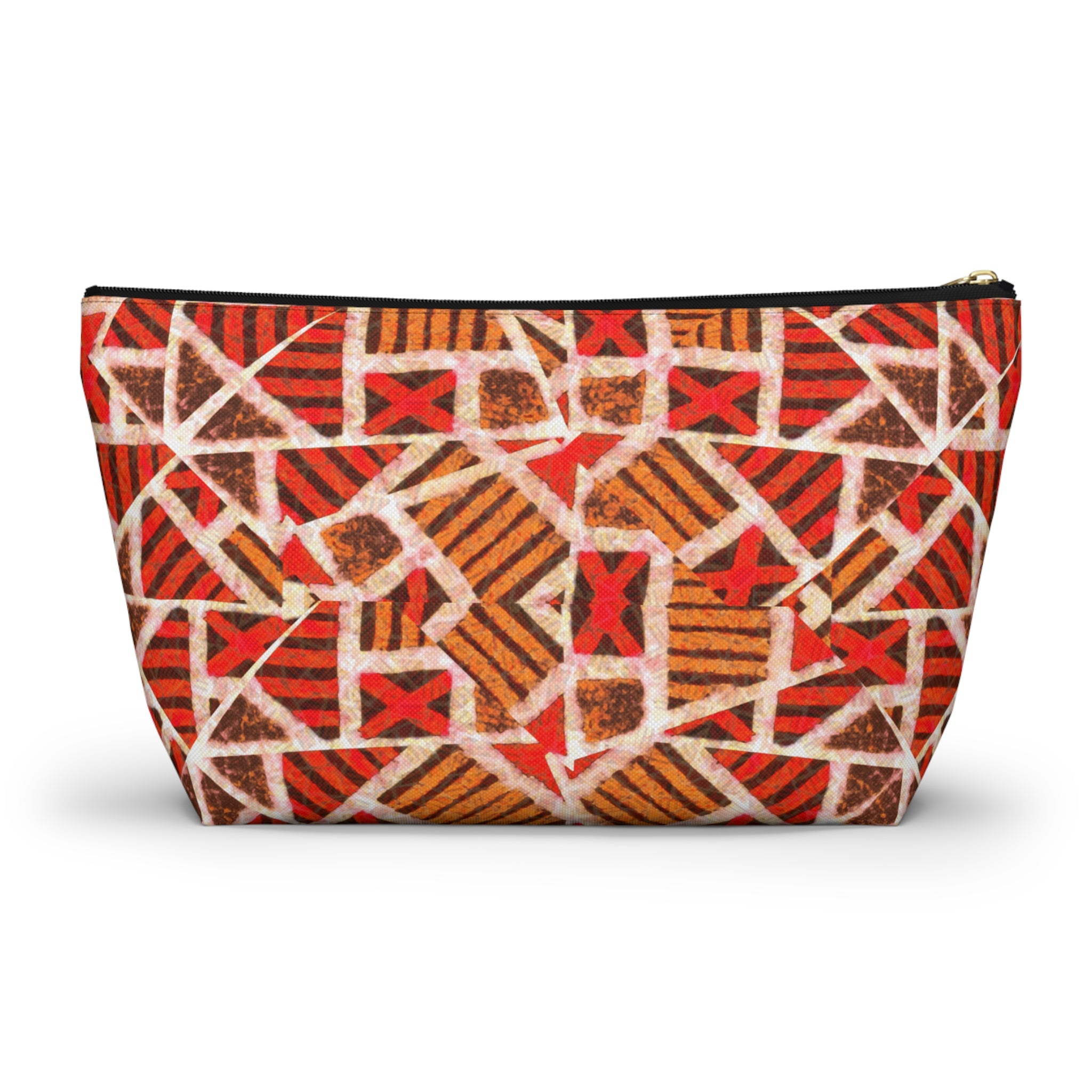 Red & Earth Tones Tribal Geometric T-Bottom Multipurpose Organizer Toiletry Travel Pouch, Red Multicolor