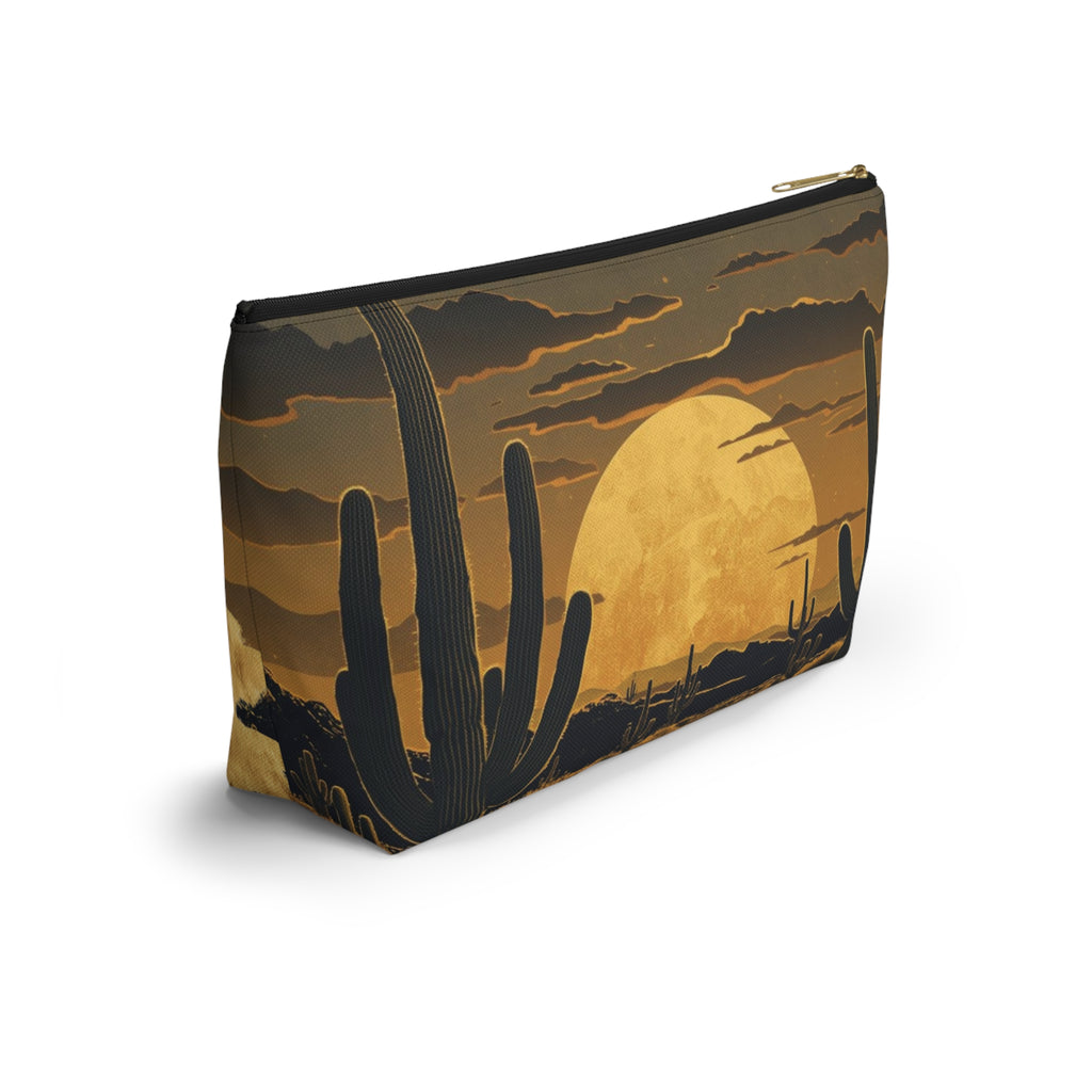 Golden Sunset Cowgirl T-Bottom Multipurpose Organizer Toiletry Travel Pouch, Gold/Brown