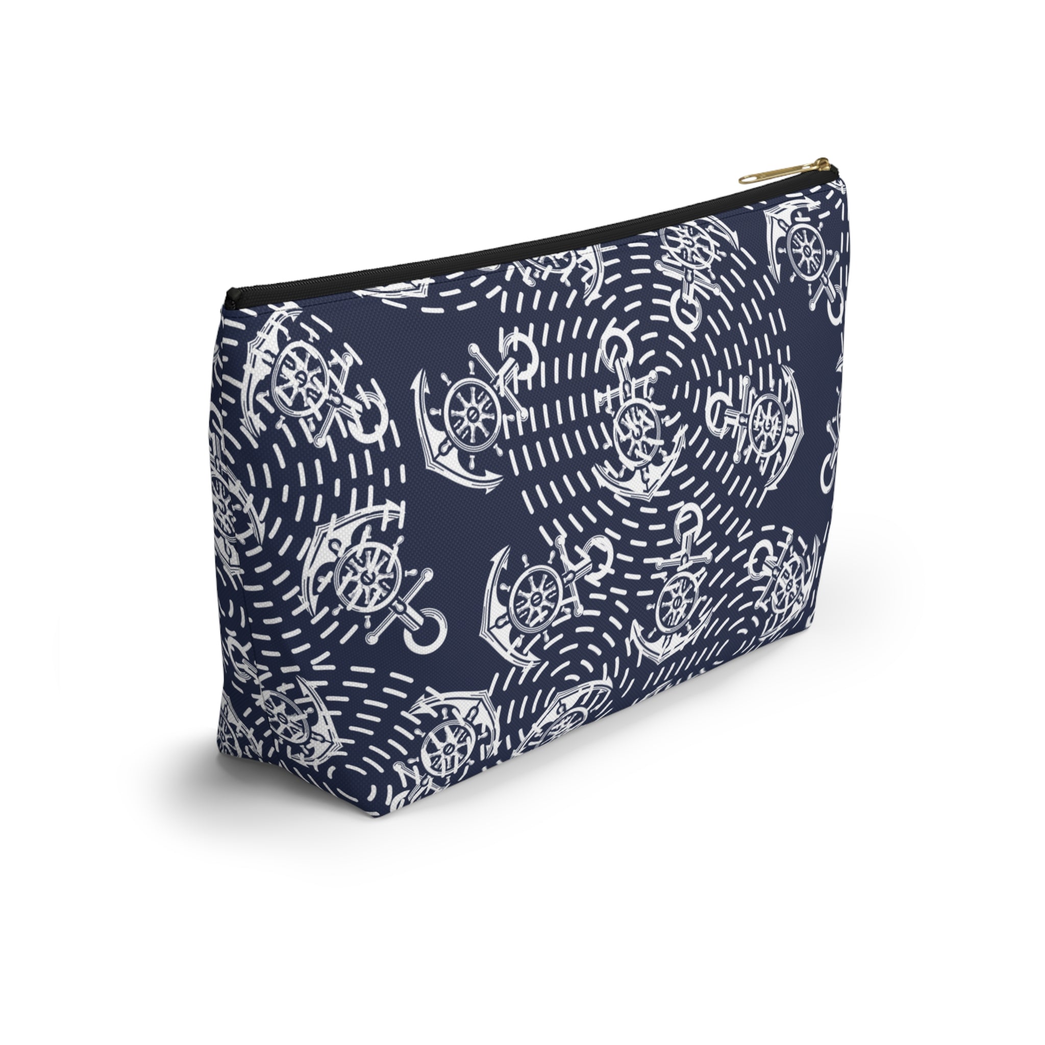 Nautical Anchor T-Bottom Multipurpose Organizer Toiletry Travel Pouch, Blue/White