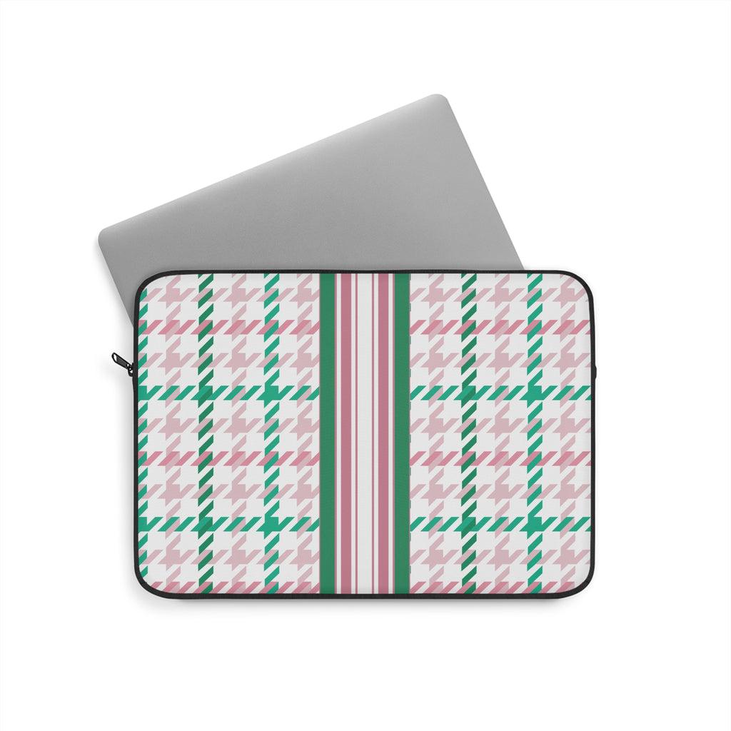 Houndstooth & Stripes Laptop Sleeve Protective Case, Multiple Sizes, Pink/Green