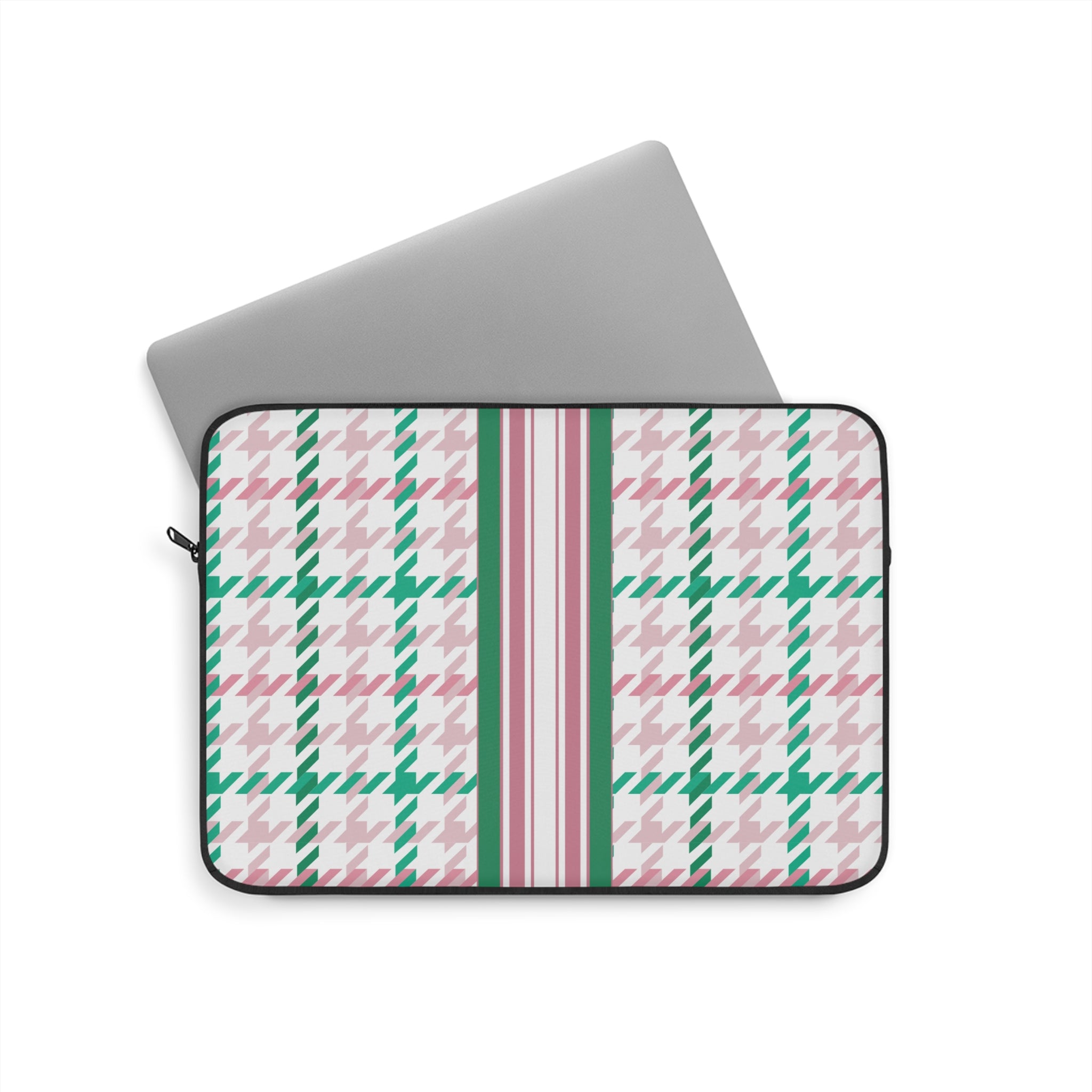 Houndstooth & Stripes Laptop Sleeve Protective Case, Multiple Sizes, Pink/Green