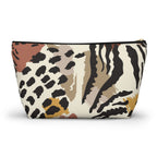 Leopard Zebra Pattern T-Bottom Multipurpose Organizer Toiletry Travel Pouch, Black/Brown/Tan