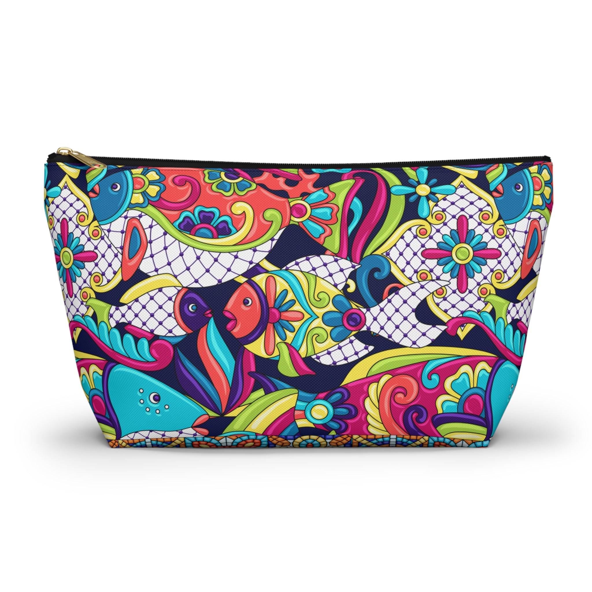 Colorful Geometric Fish Print T-Bottom Multipurpose Organizer Toiletry Travel Pouch, Multicolors