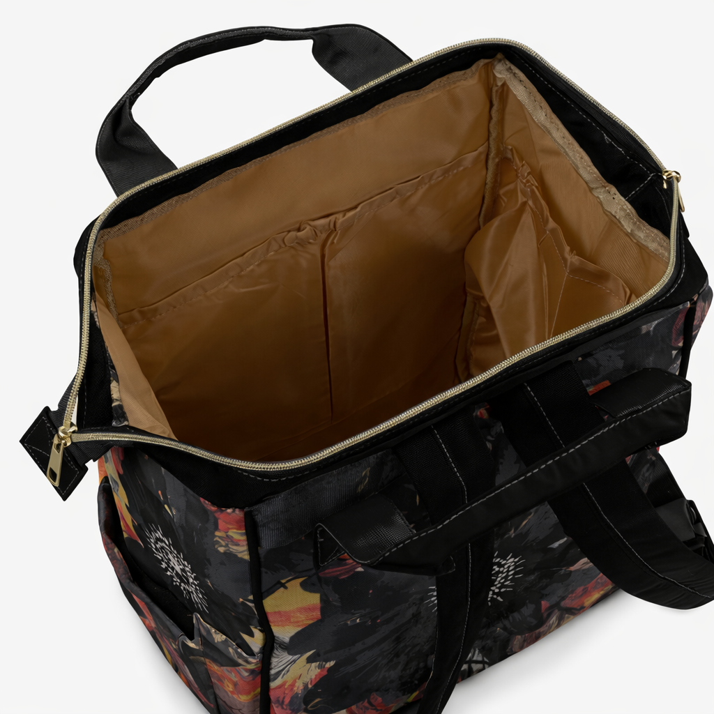 Floral Noir Nylon Multifunctional Travel Backpack Carryon