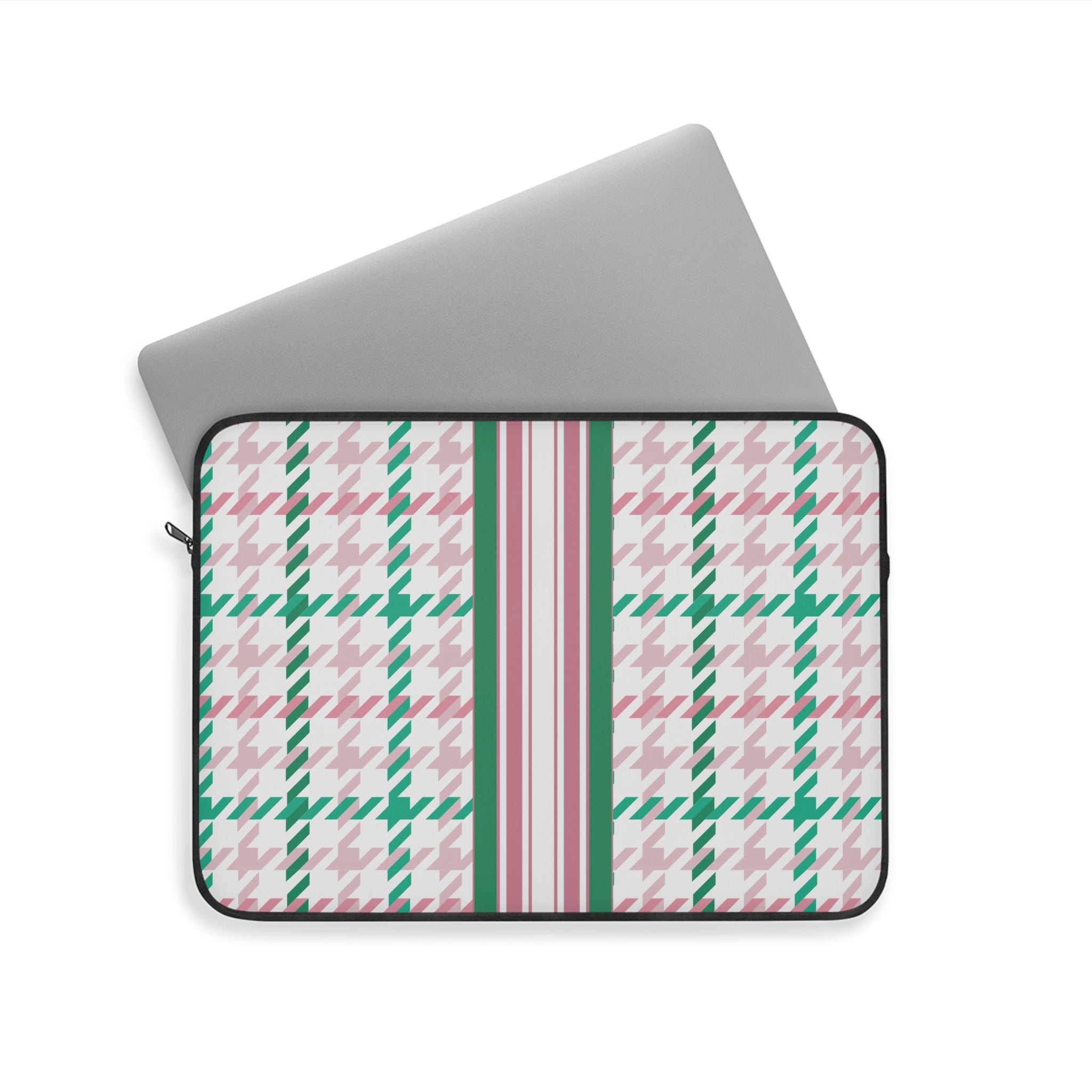 Houndstooth & Stripes Laptop Sleeve Protective Case, Multiple Sizes, Pink/Green