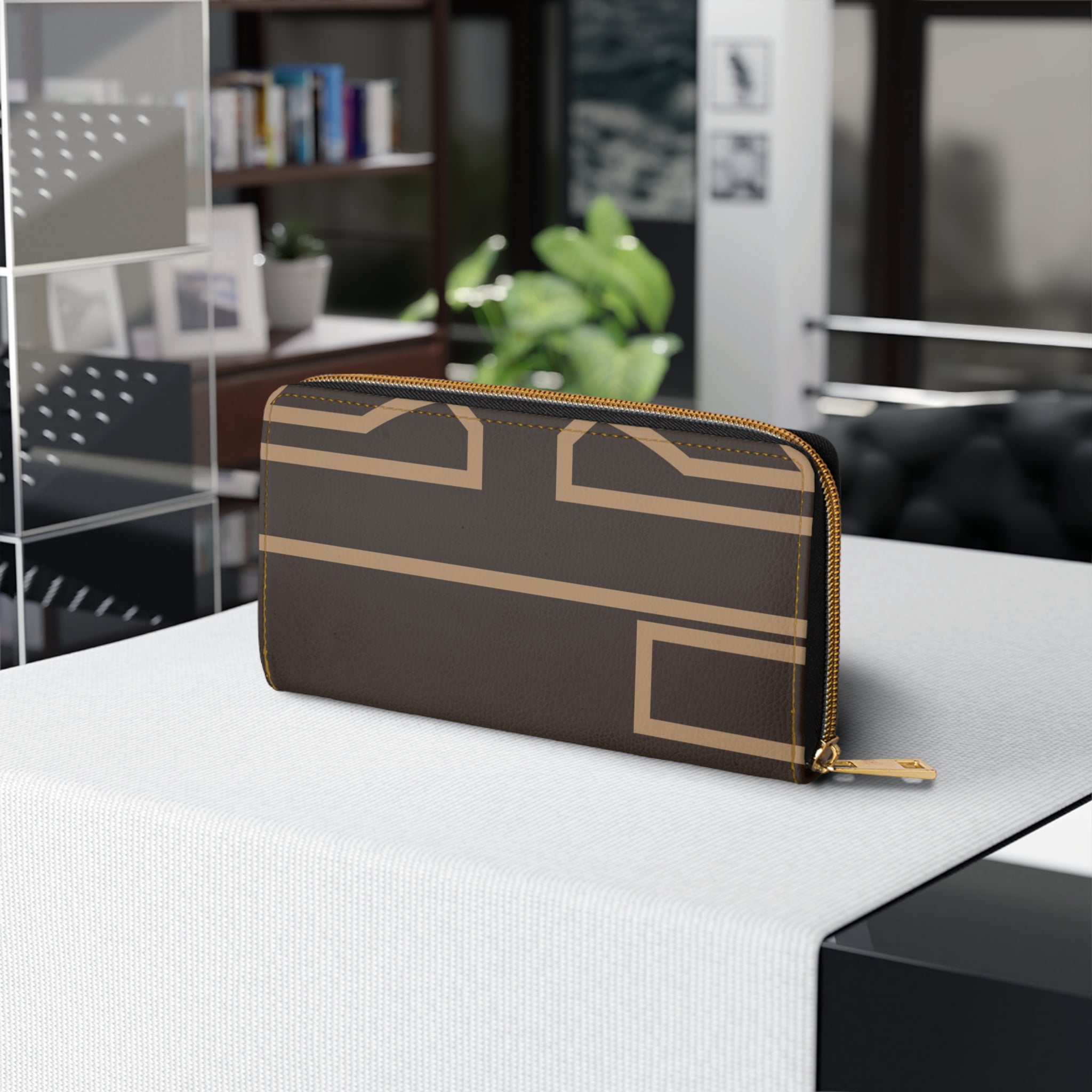 The Signia Custom Monogram Zipper Wallet, Brown/Tan