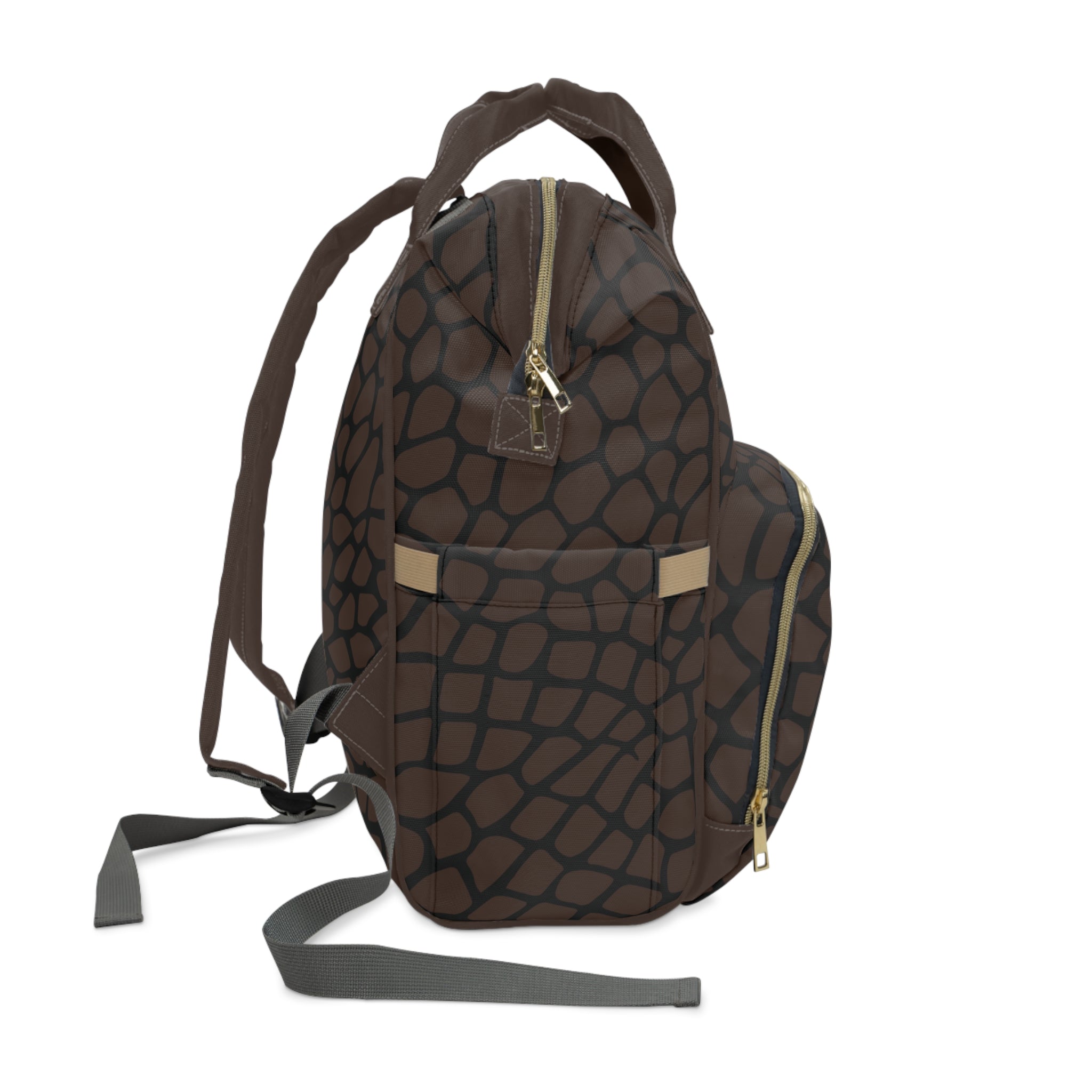 Brown Giraffe Print Travel Backpack Carryon, Brown/Black