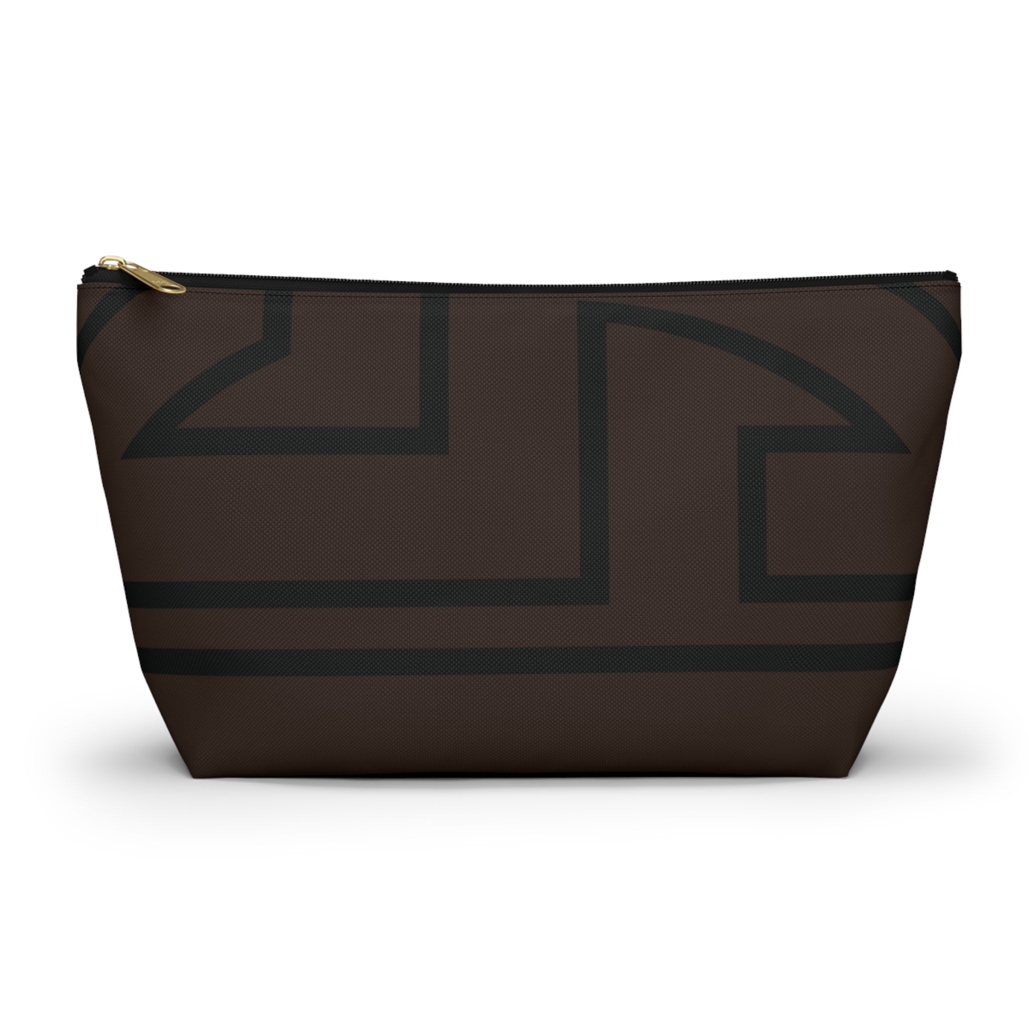 The Signia Custom Monogram Geometric T-Bottom Multipurpose Organizer Toiletry Travel Pouch, Brown/Black