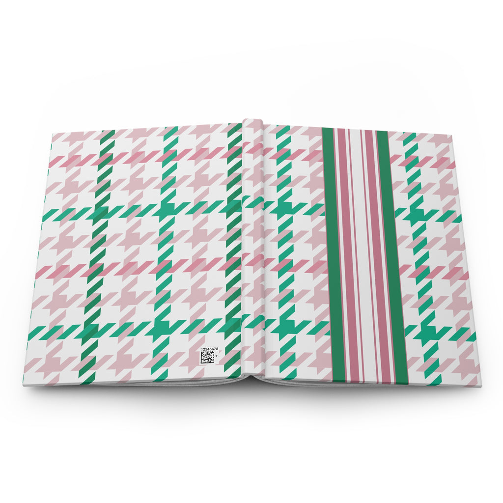 Houndstooth & Stripes Hardcover Journal Lined Notebook for Notes and Planning, Pink/Green