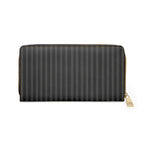 Gray Rose & Pinstripe Zipper Wallet, Black/Gray