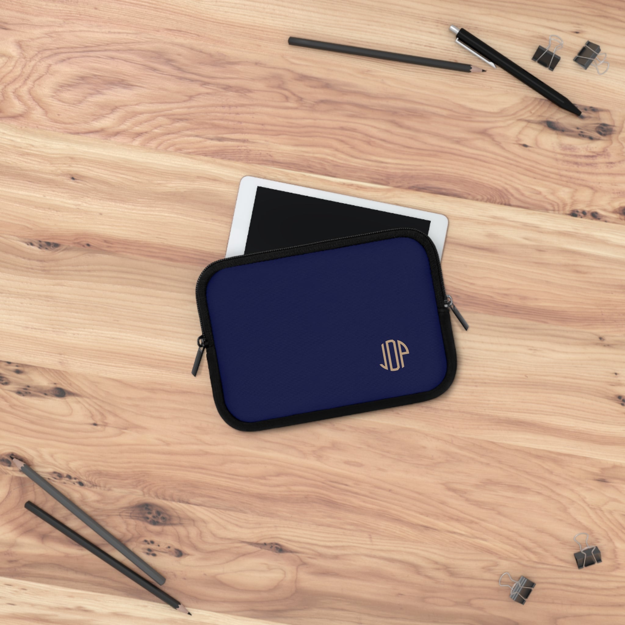 The MonoTone Monogram Tablet Laptop Sleeve, Multiple Sizes, Navy Blue
