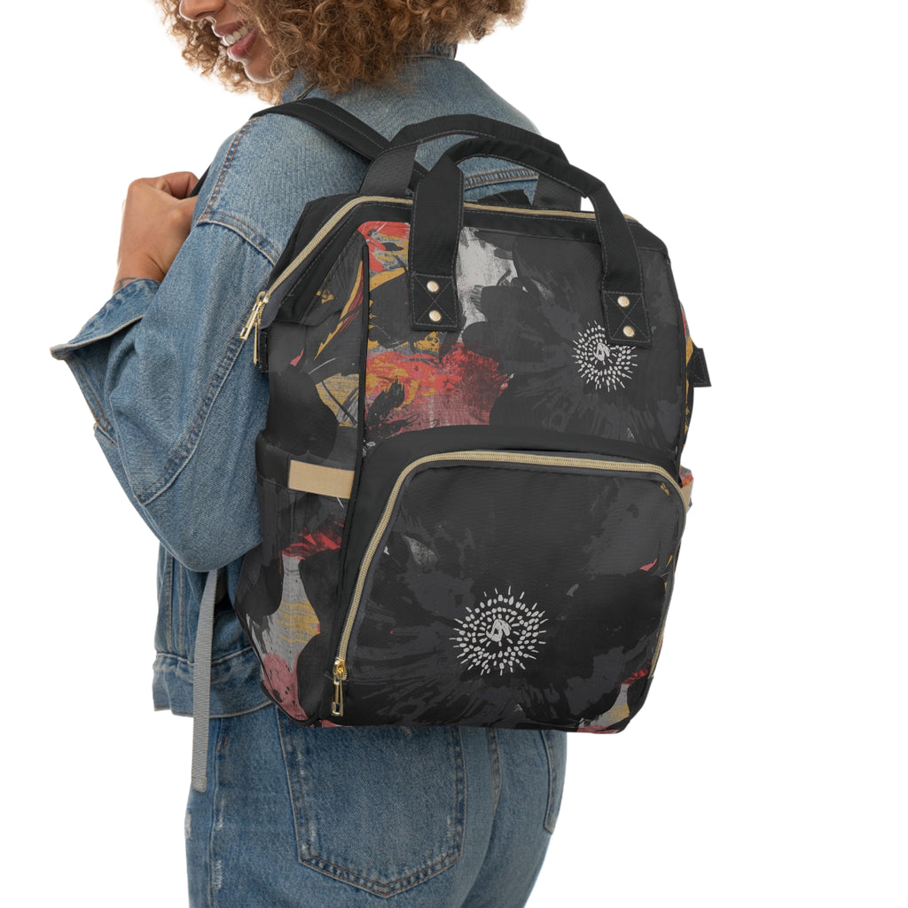 Floral Noir Nylon Multifunctional Travel Backpack Carryon