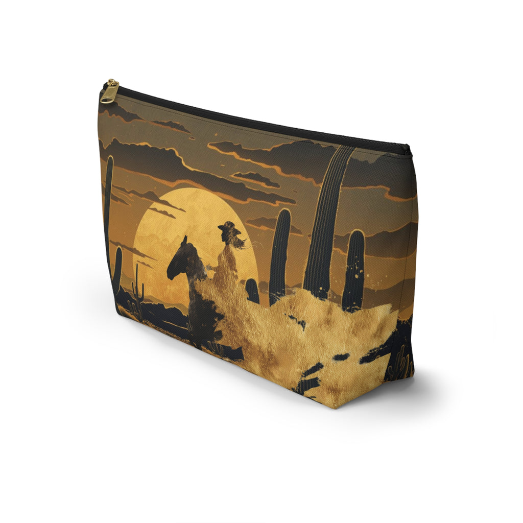 Golden Sunset Cowgirl T-Bottom Multipurpose Organizer Toiletry Travel Pouch, Gold/Brown