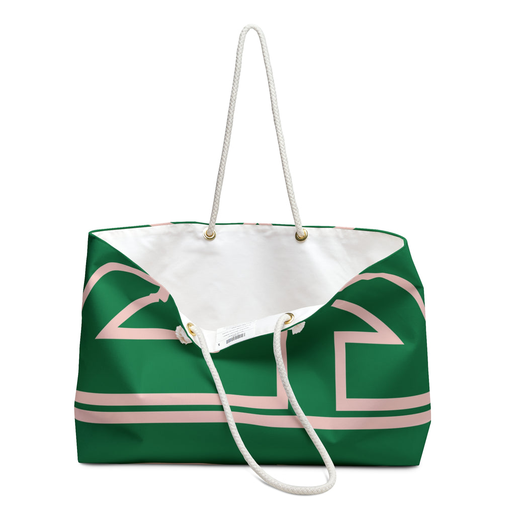 The Signia Custom Monogram Geometric Packable Weekender Bag Travel Tote, Green/Pink