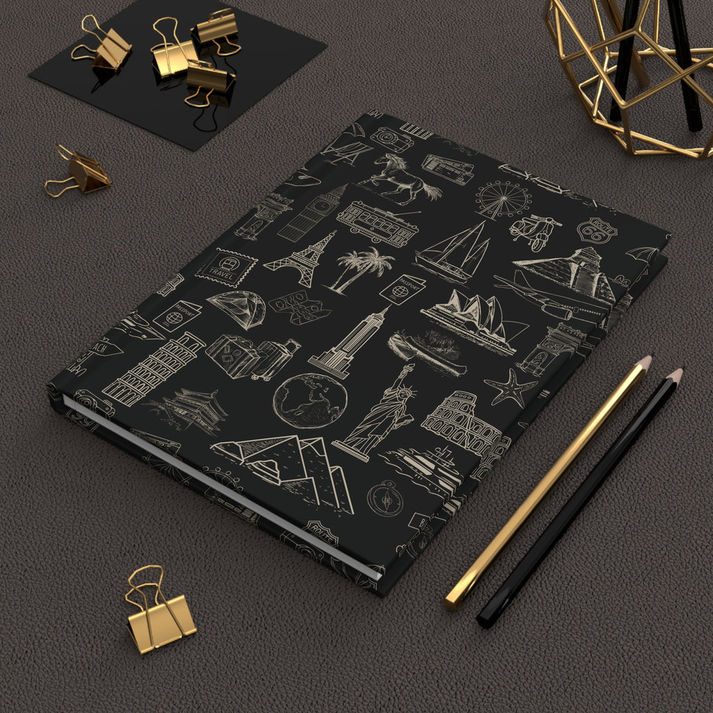 World Tour Collection Hardcover Journal Lined Notebook for Notes and Planning, Black