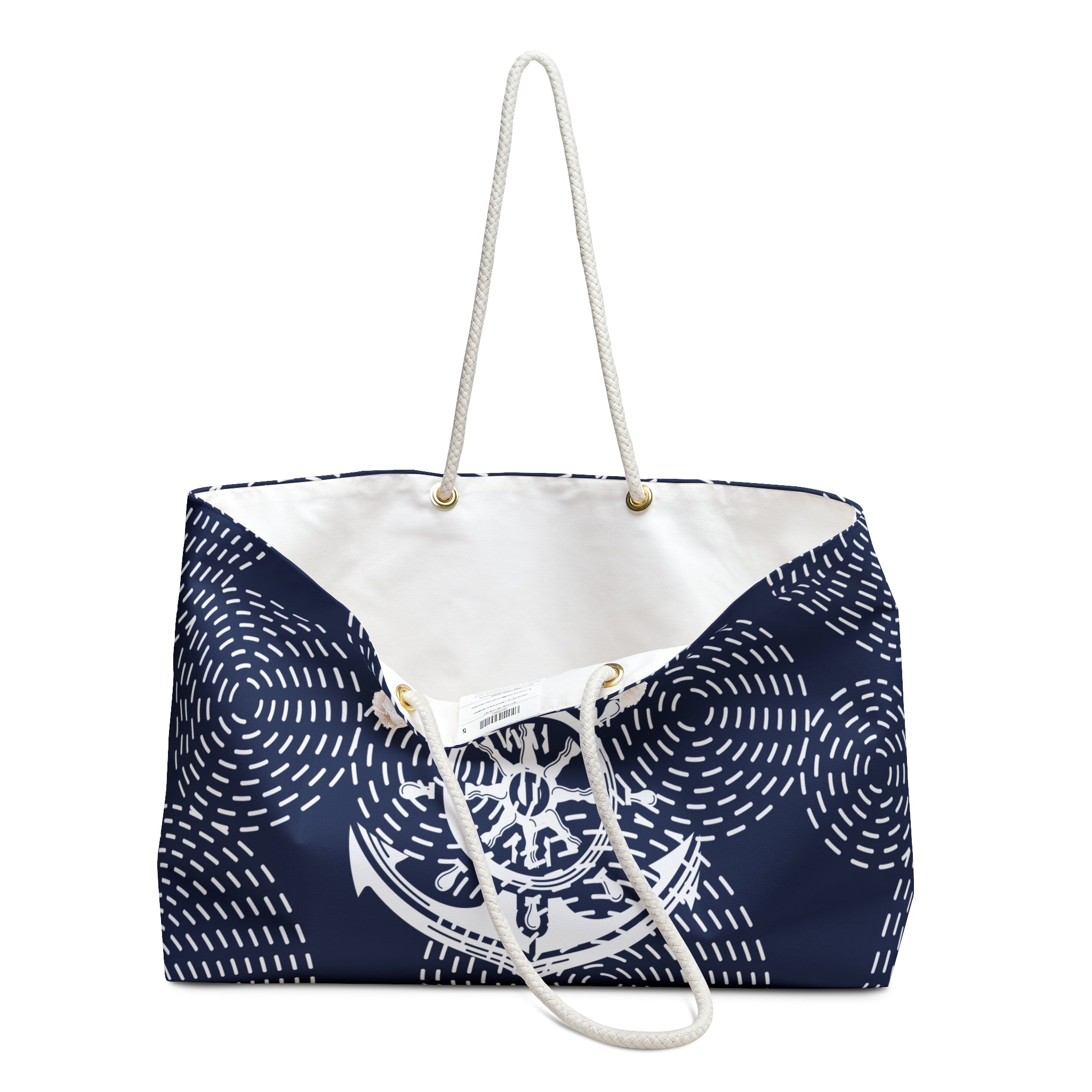 Nautical Swirls Packable Oversized Multipurpose Weekender Bag, Carryall Tote, Beach Bag, Blue/White