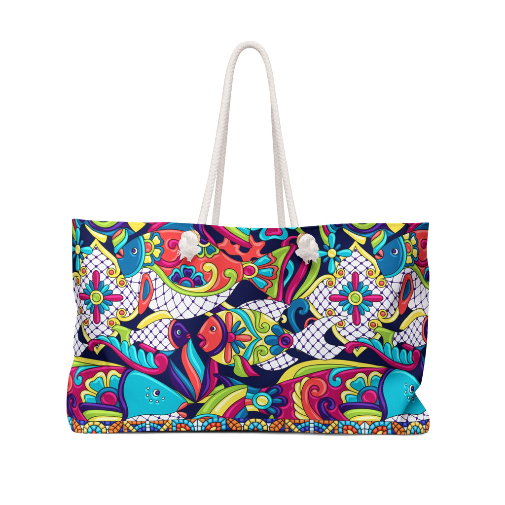 Colorful Abstract Print Packable Oversized Multipurpose Weekender Bag, Carryall Tote, Beach Bag, Multicolor