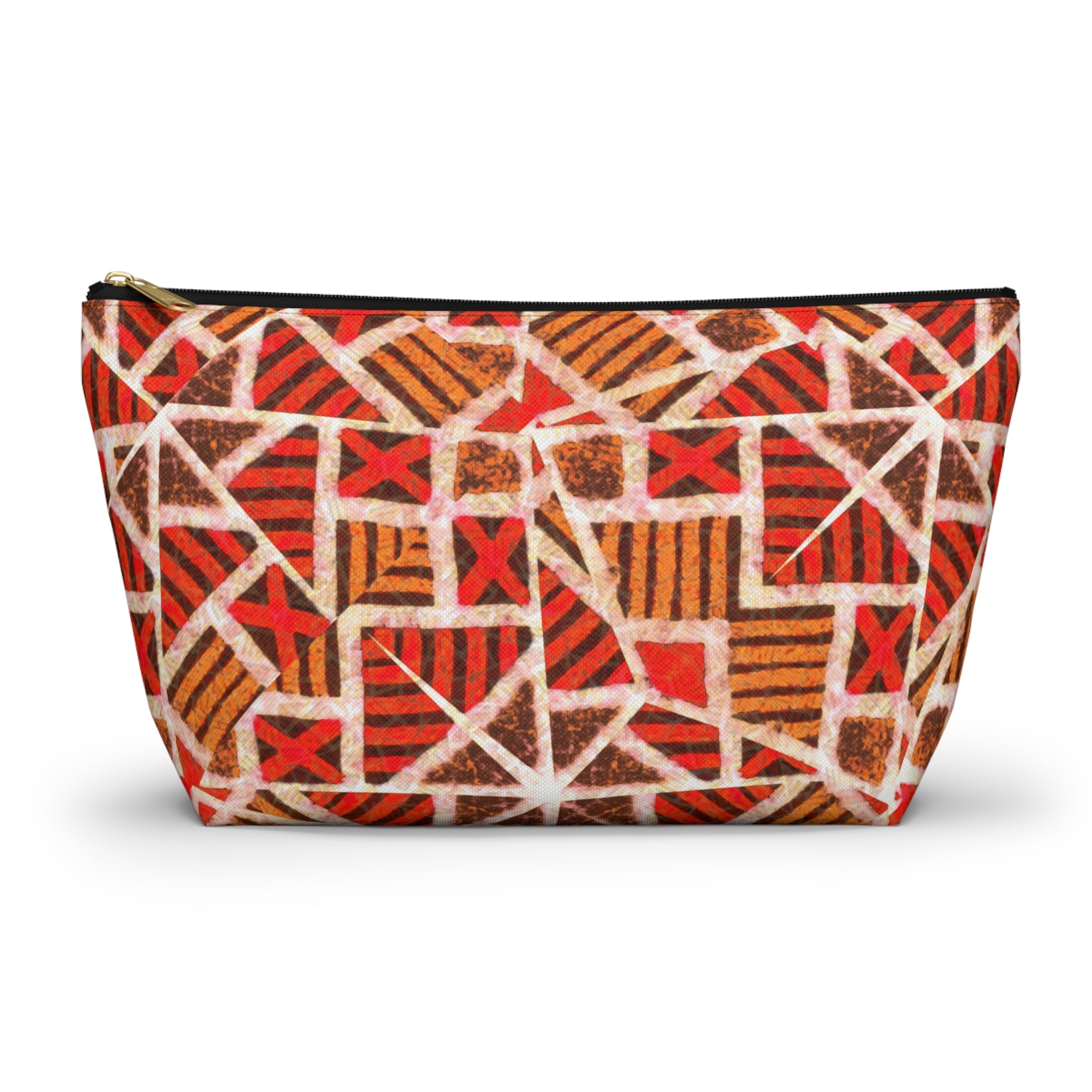 Red & Earth Tones Tribal Geometric T-Bottom Multipurpose Organizer Toiletry Travel Pouch, Red Multicolor