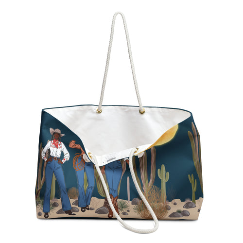 Cowgirl Trio Desert Sunset Packable Oversized Multipurpose Weekender Bag, Carryall Tote, Beach Bag, Teal Blue