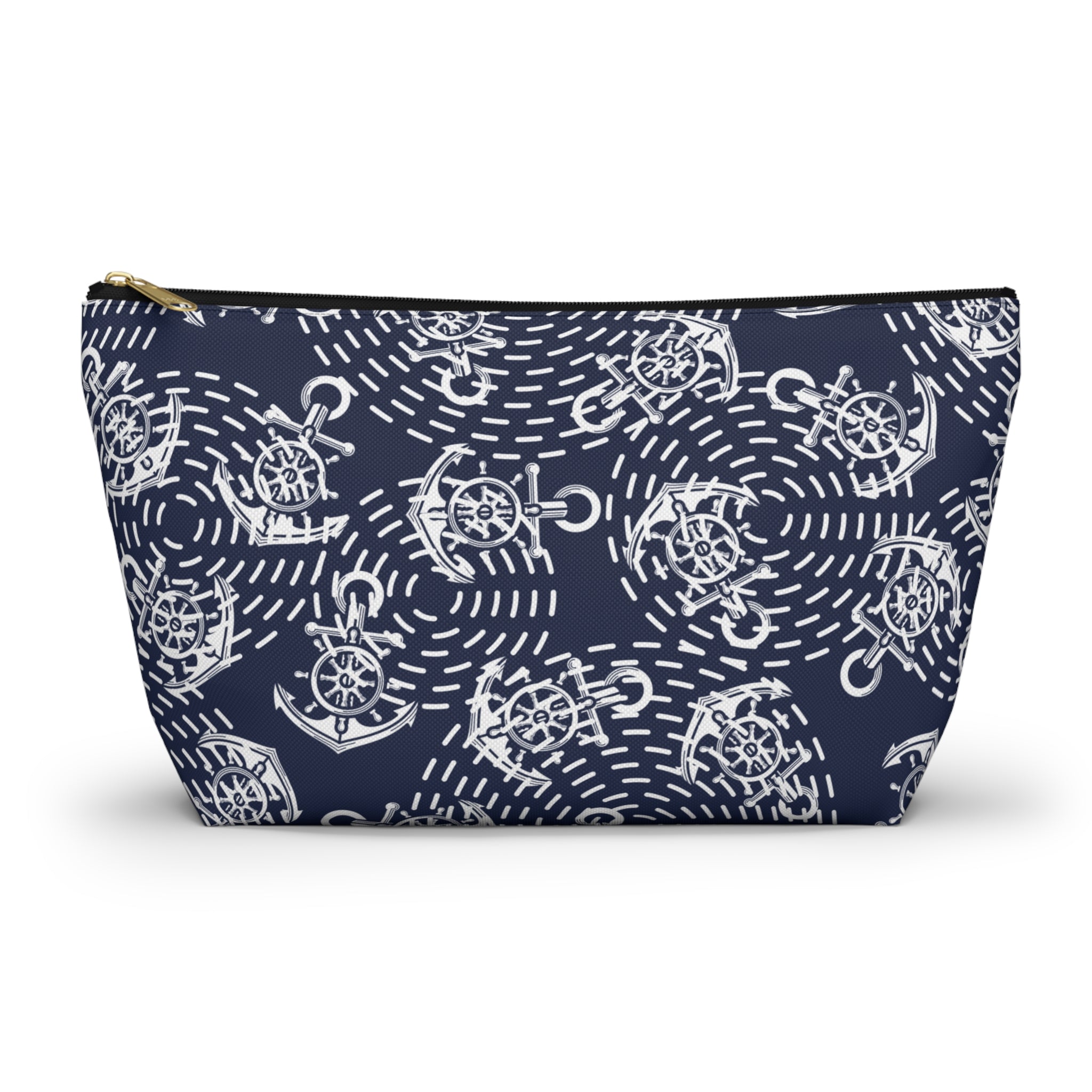 Nautical Anchor T-Bottom Multipurpose Organizer Toiletry Travel Pouch, Blue/White