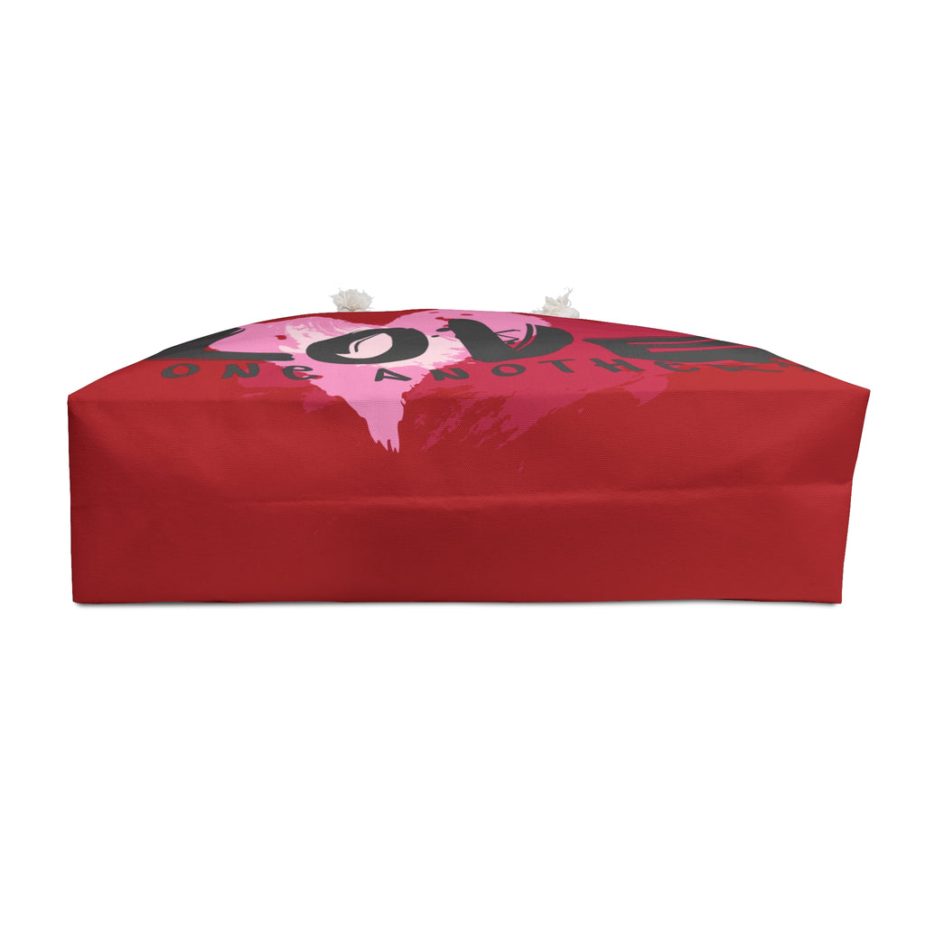 Love One Another Packable Oversized Multipurpose Weekender Bag, Carryall Tote, Beach Bag, Red