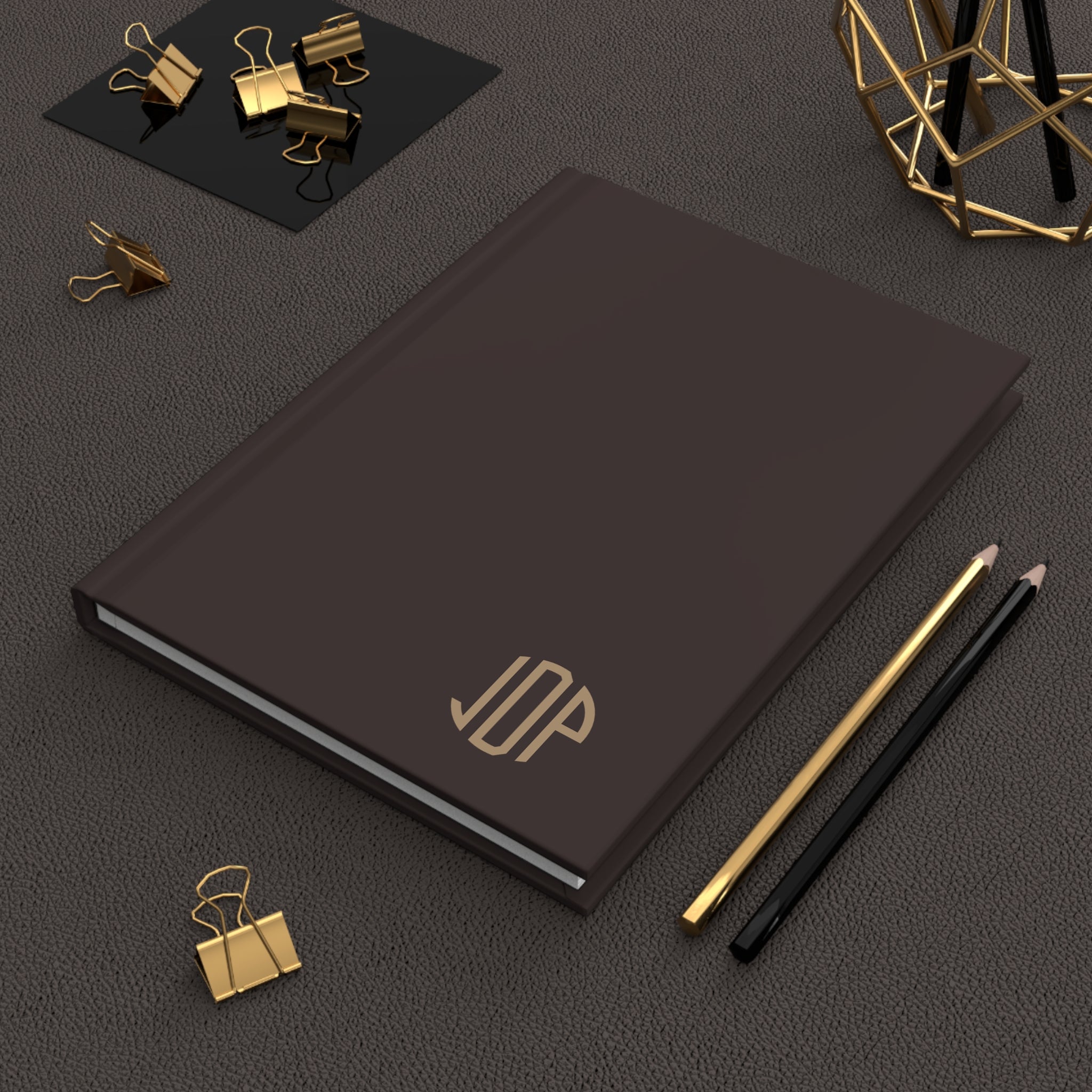 The MonoTone Monogram Hardcover Journal Lined Notebook for Notes and Planning, Dark Brown