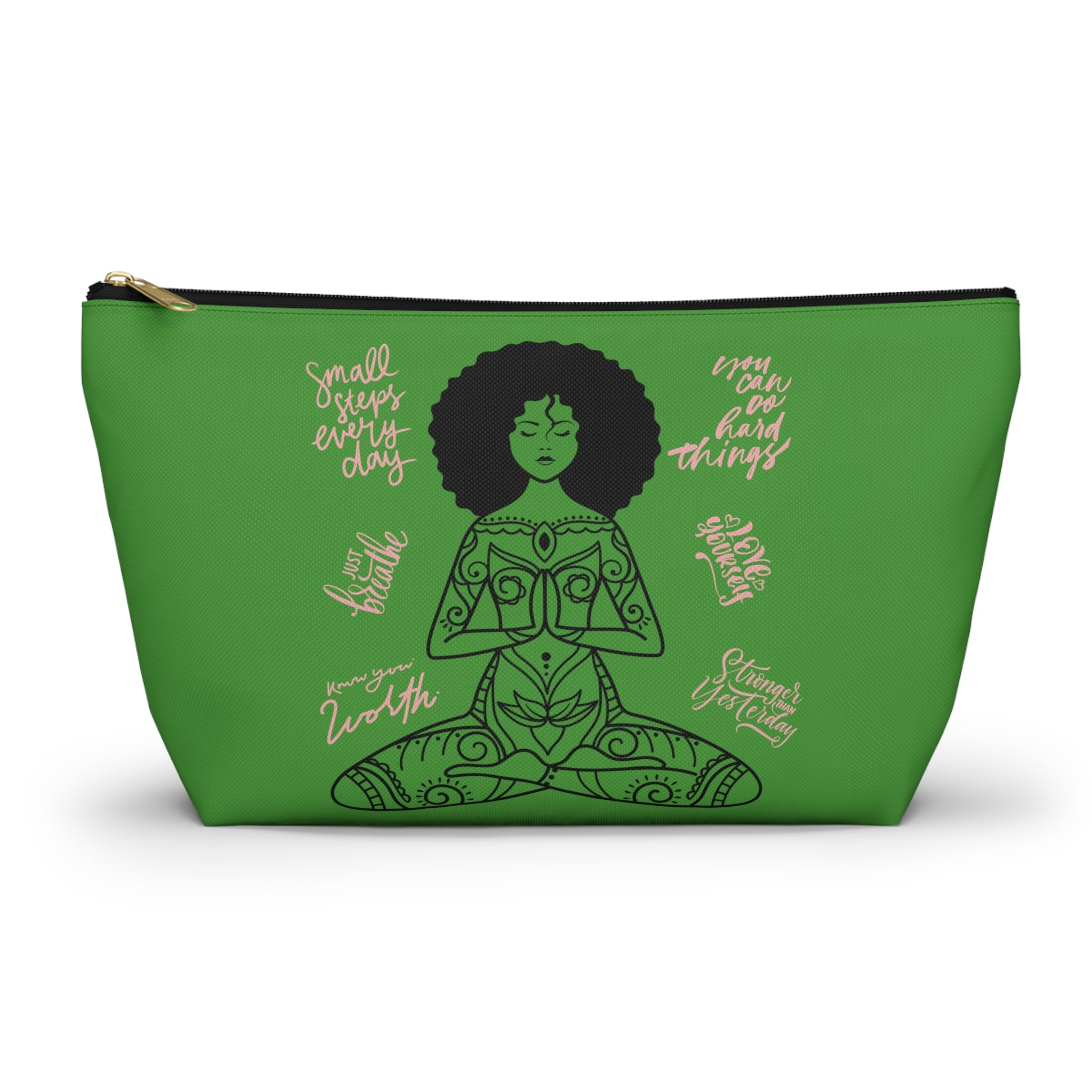 Know Your Worth Goddess T-Bottom Multipurpose Organizer Toiletry Travel Pouch, Green/Pink