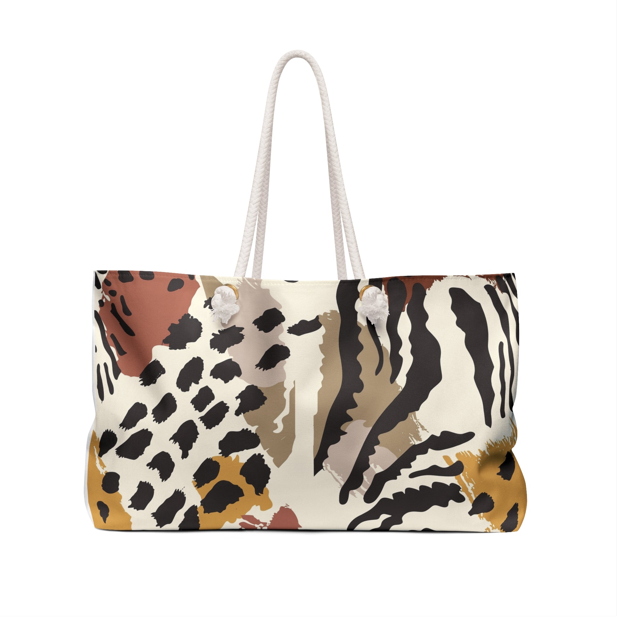 Leopard Zebra Pattern Packable Oversized Multipurpose Weekender Bag, Carryall Tote, Beach Bag, Multicolor
