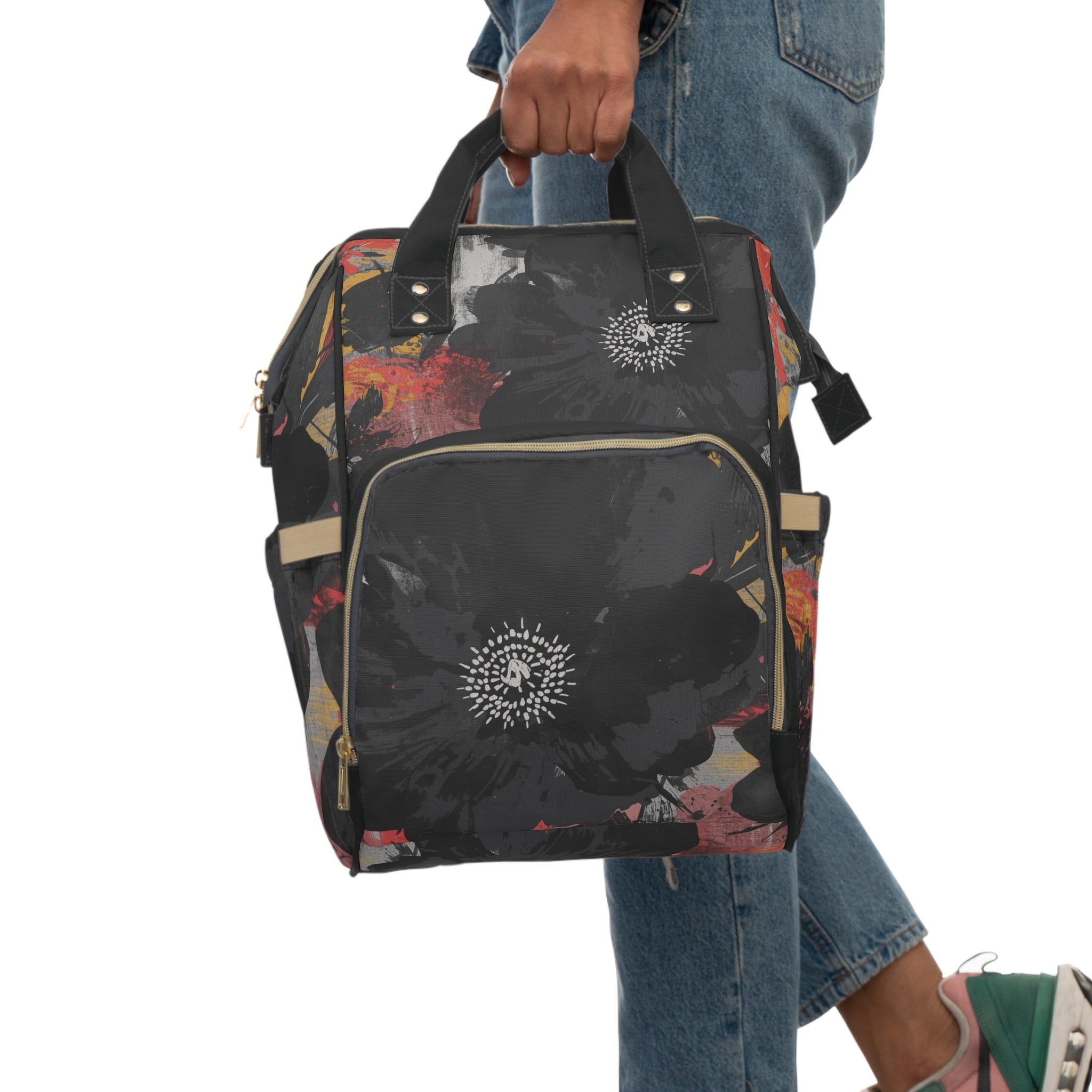 Floral Noir Nylon Multifunctional Travel Backpack Carryon