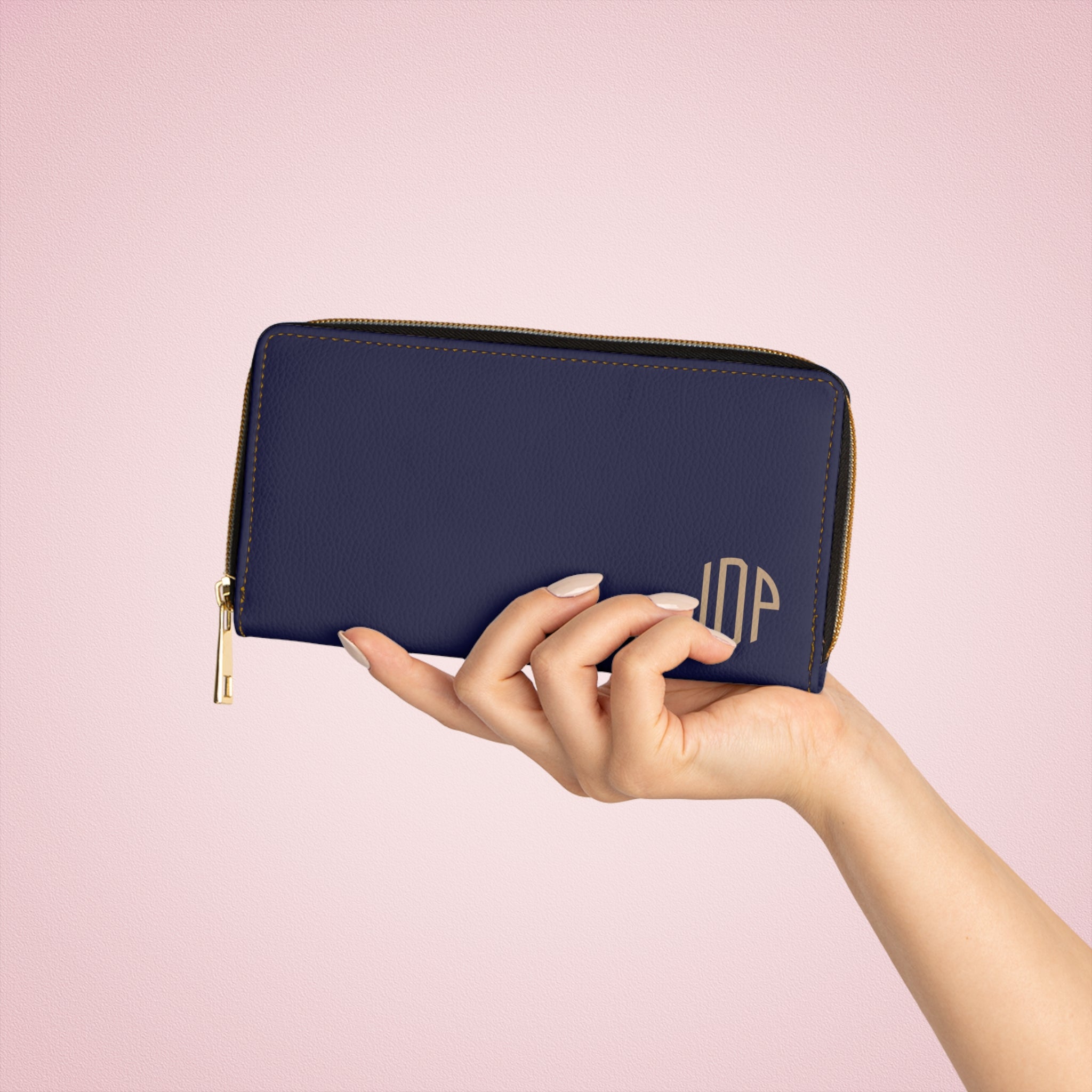 The MonoTone Personalized Monogram Zipper Wallet, Navy Blue