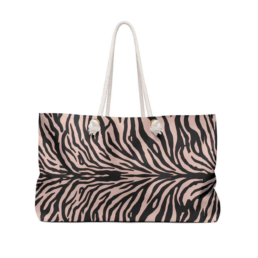 Butterfly Blossom Zebra Print Packable Oversized Multipurpose Weekender Bag, Carryall Tote, Beach Bag, Pink/Black