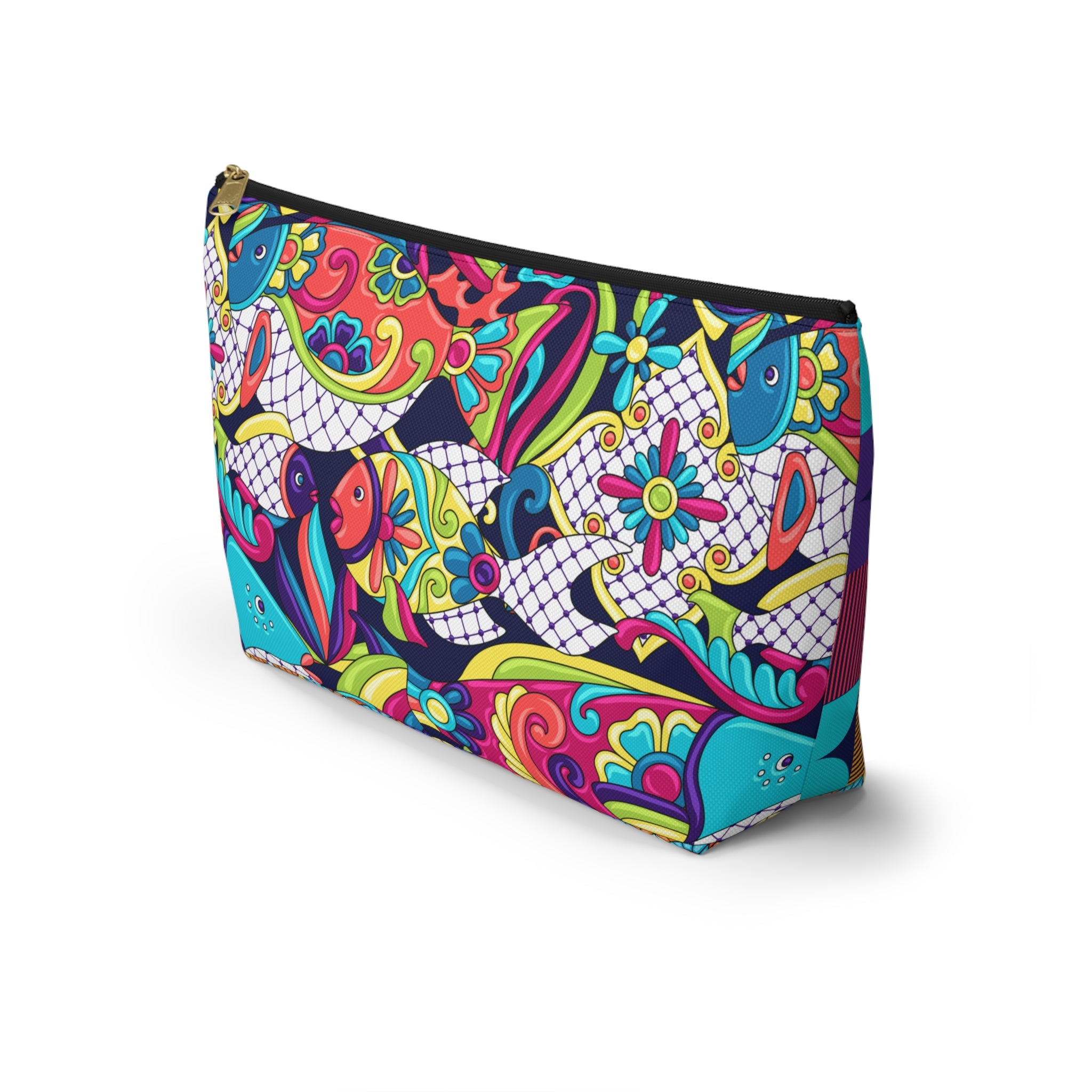 Colorful Geometric Fish Print T-Bottom Multipurpose Organizer Toiletry Travel Pouch, Multicolors