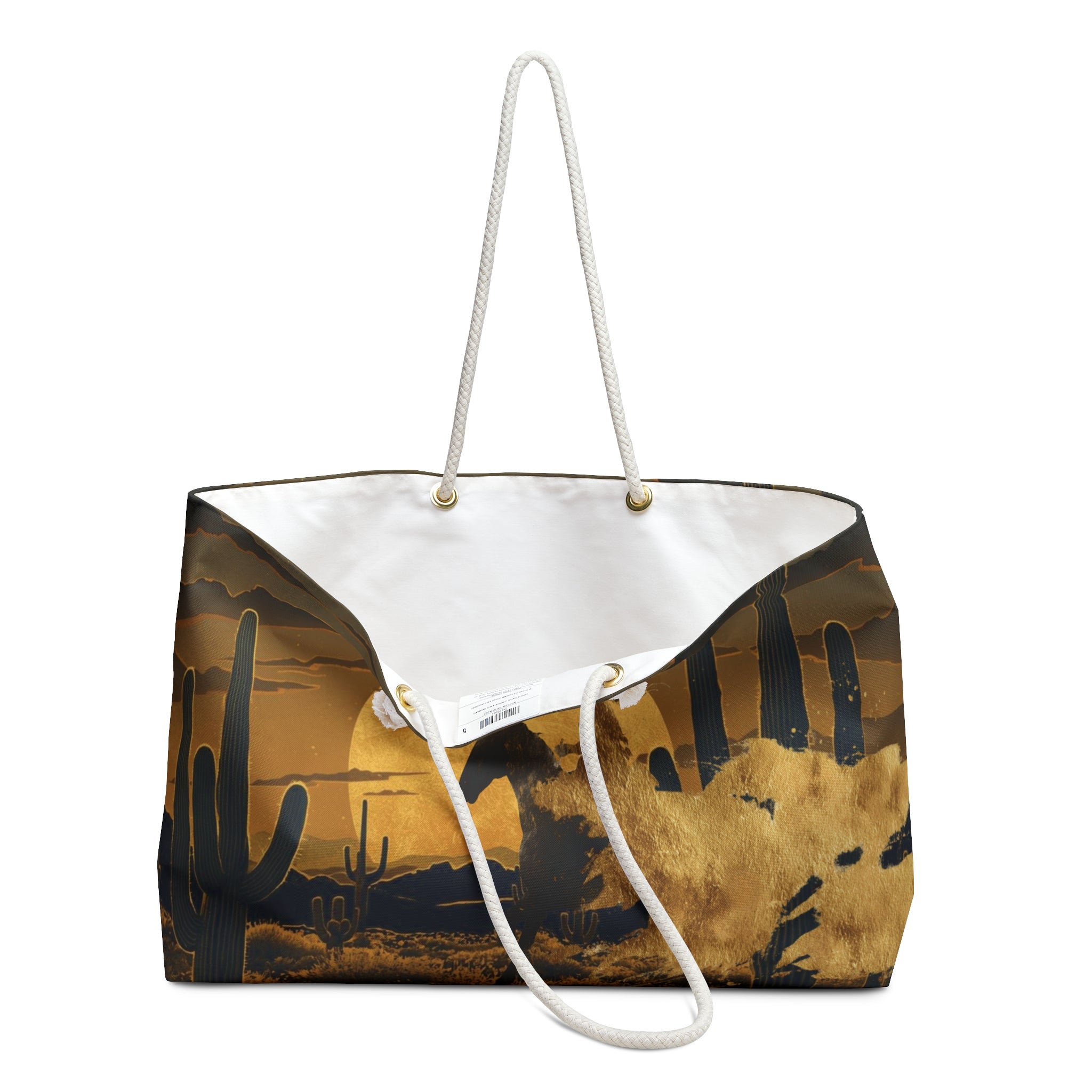 Golden Sunset Cowgirl Packable Oversized Multipurpose Weekender Bag, Carryall Tote, Beach Bag, Gold/Brown