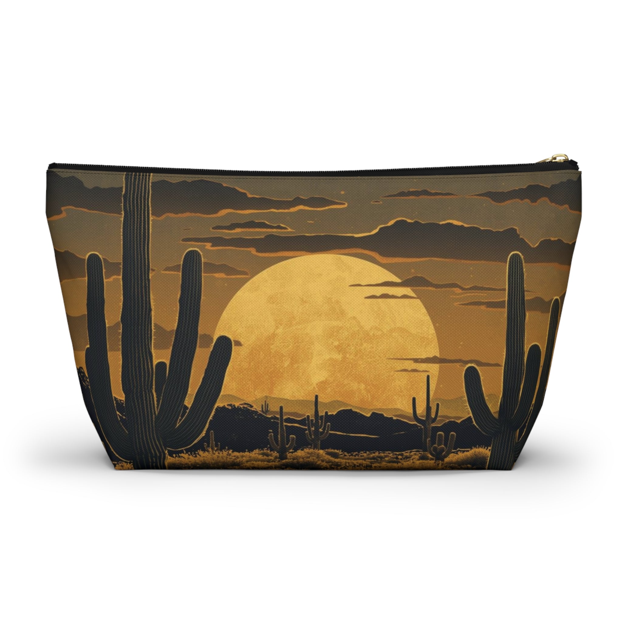 Golden Sunset Cowgirl T-Bottom Multipurpose Organizer Toiletry Travel Pouch, Gold/Brown