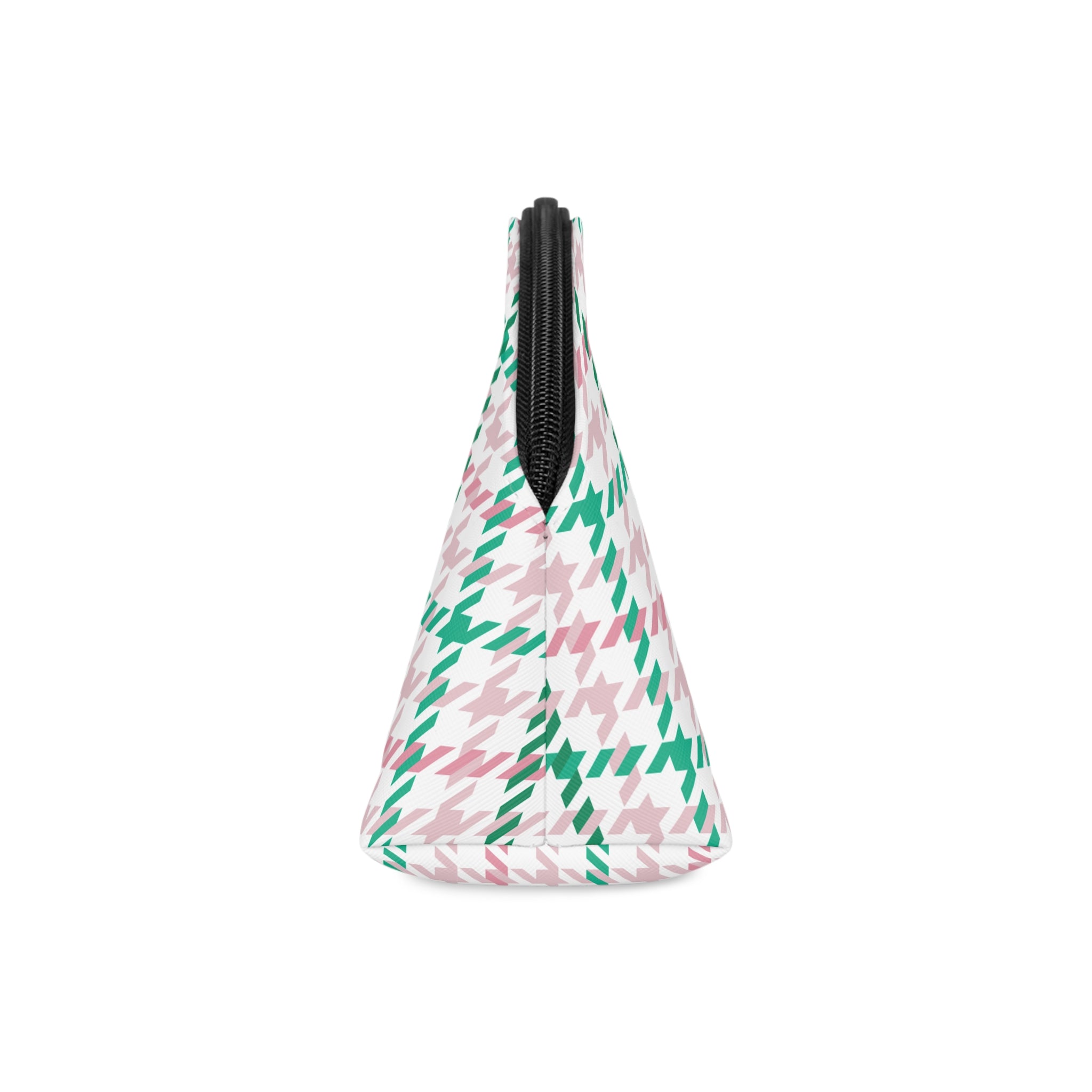 Houndstooth & Stripes Chic Makeup Bag Cosmetic Pouch, Pink/Green