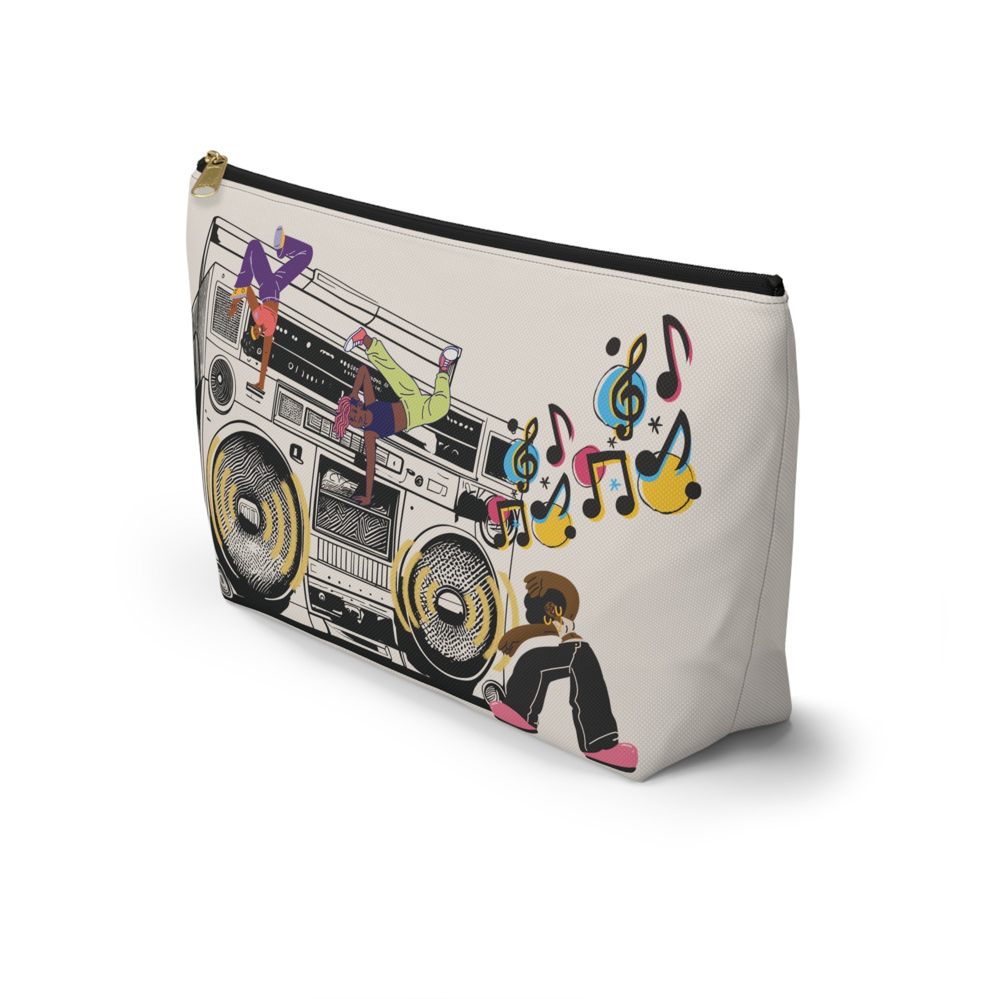 Retro Boombox T-Bottom Multipurpose Organizer Toiletry Travel Pouch, Natural Multicolor